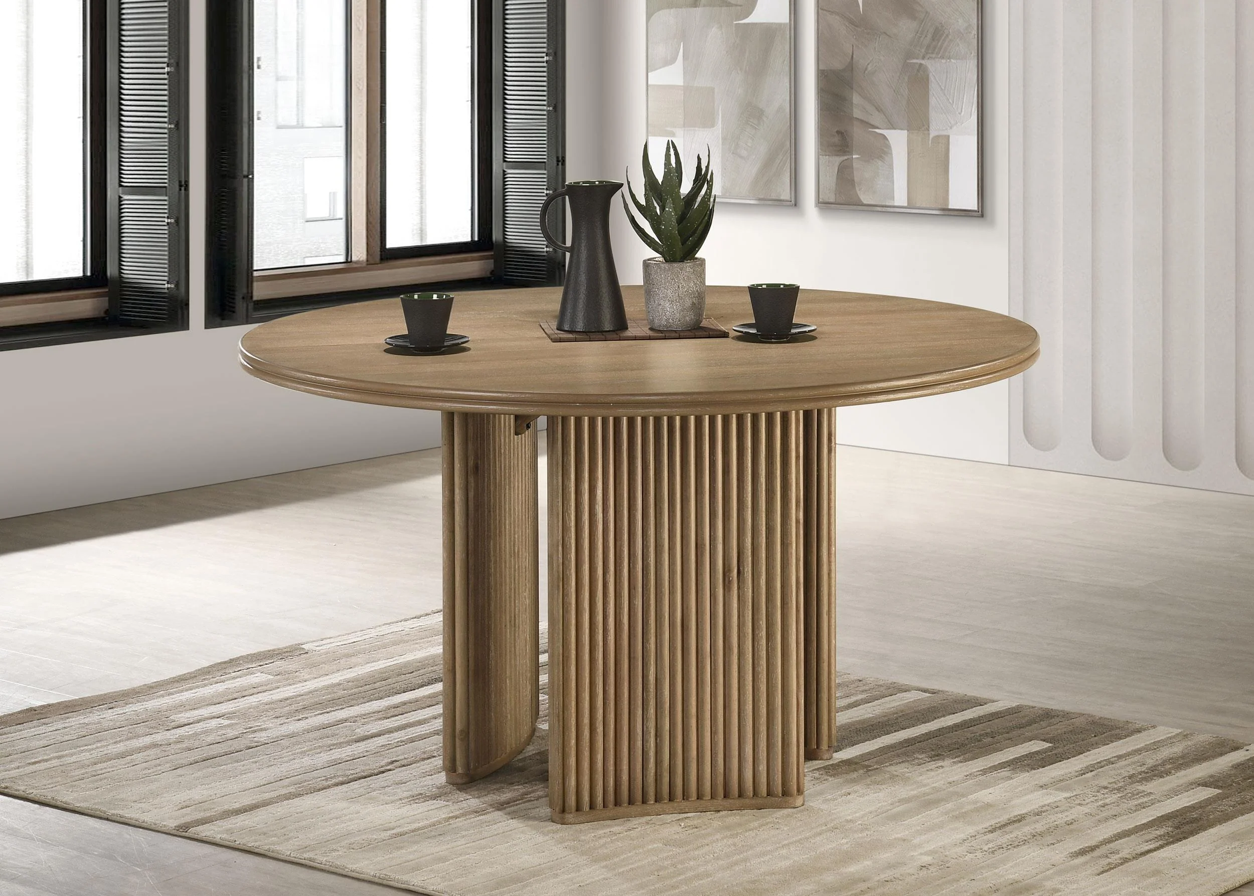 Adina 53-inch Round Wood Dining Table Distressed Light Brown - Image 2