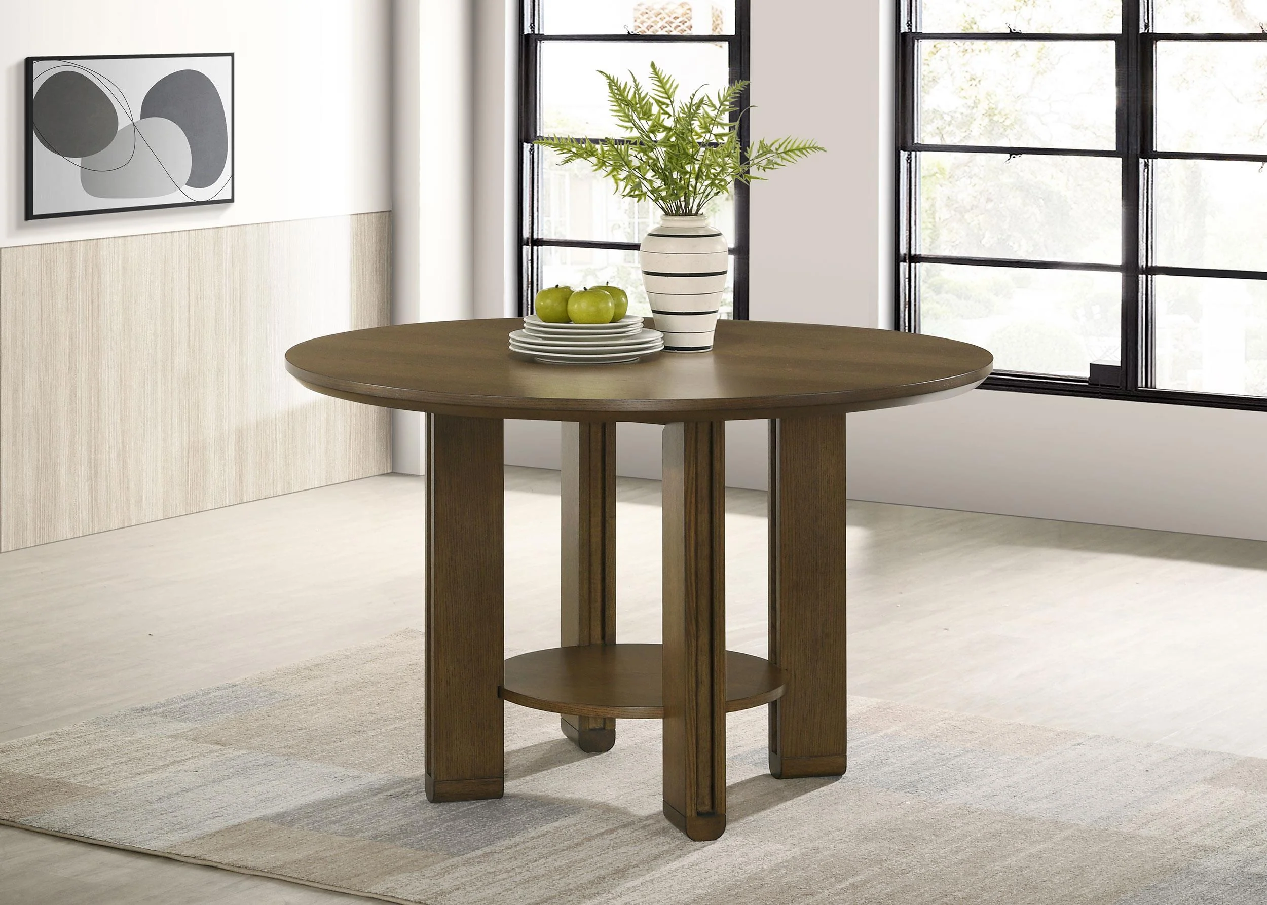 Ottowa 47-inch Round Wood Dining Table with Shelf Brown - Image 2