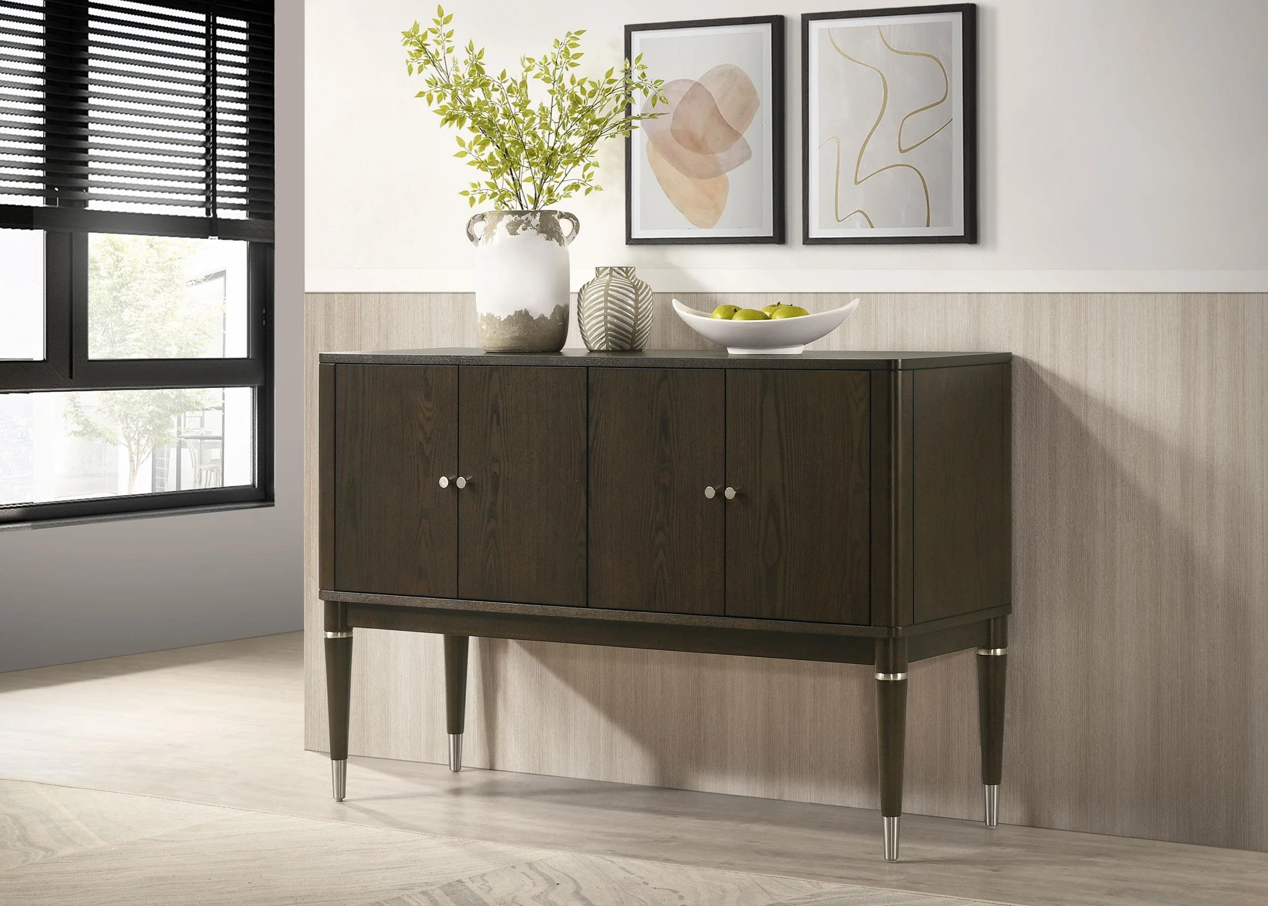 Reseda 4-door Dining Sideboard Server with Shelves Ash Brown - Image 2