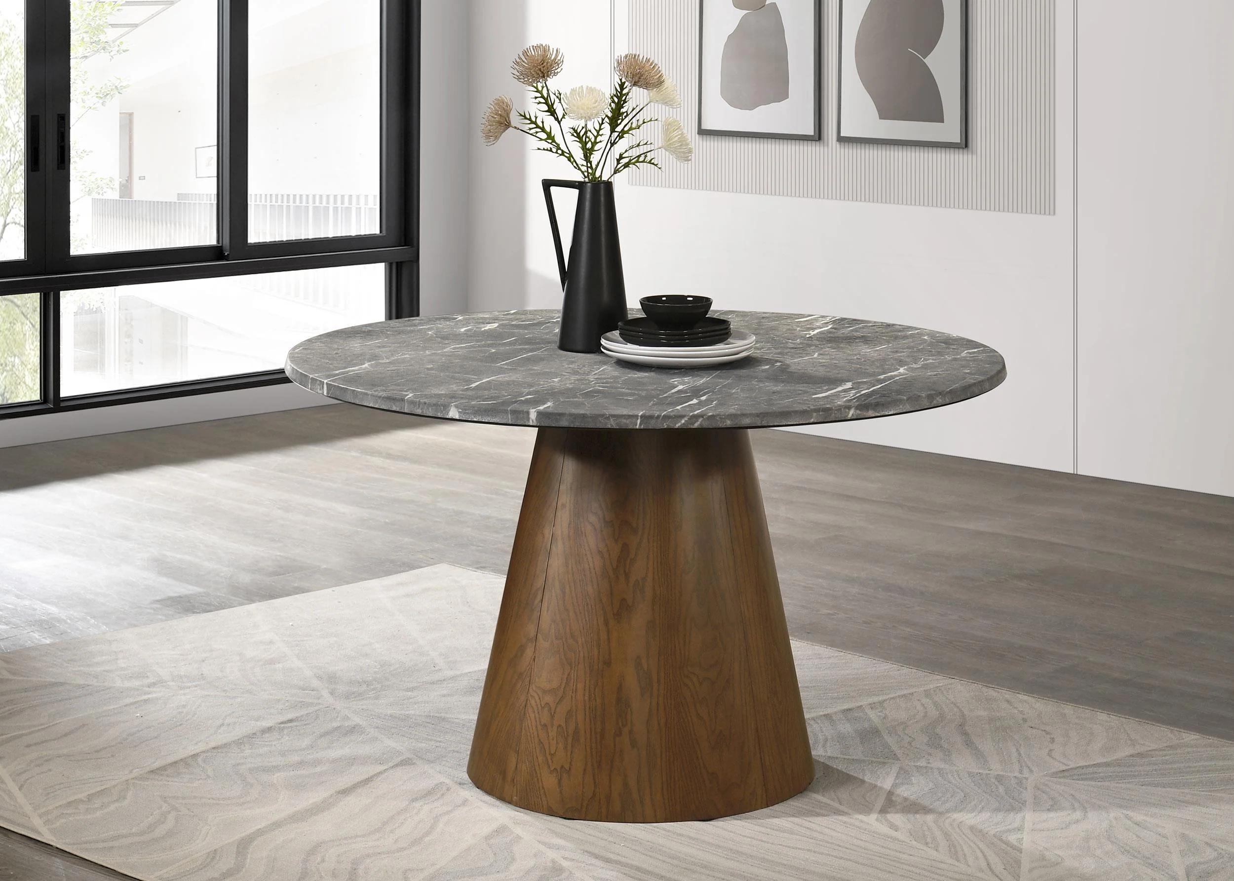 Franklin 59-inch Round Dining Table Grey and Dark Oak - Image 2