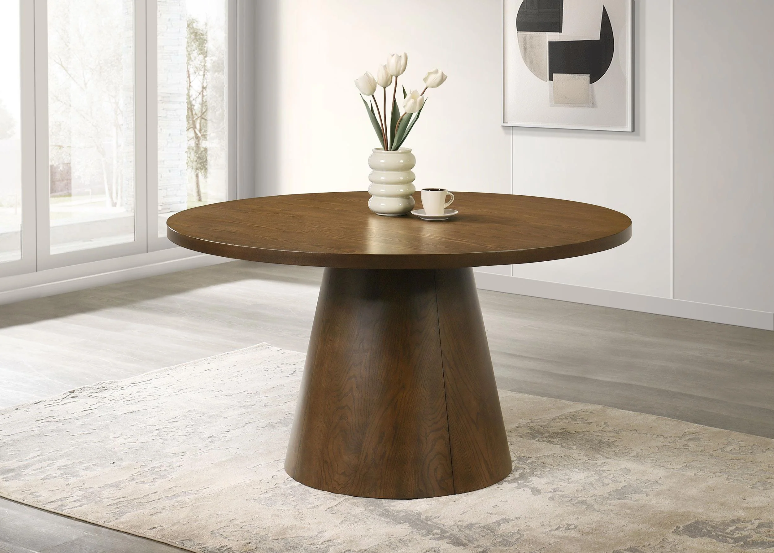 Franklin 54-inch Round Wood Pedestal Base Dining Table Dark Brown - Image 2