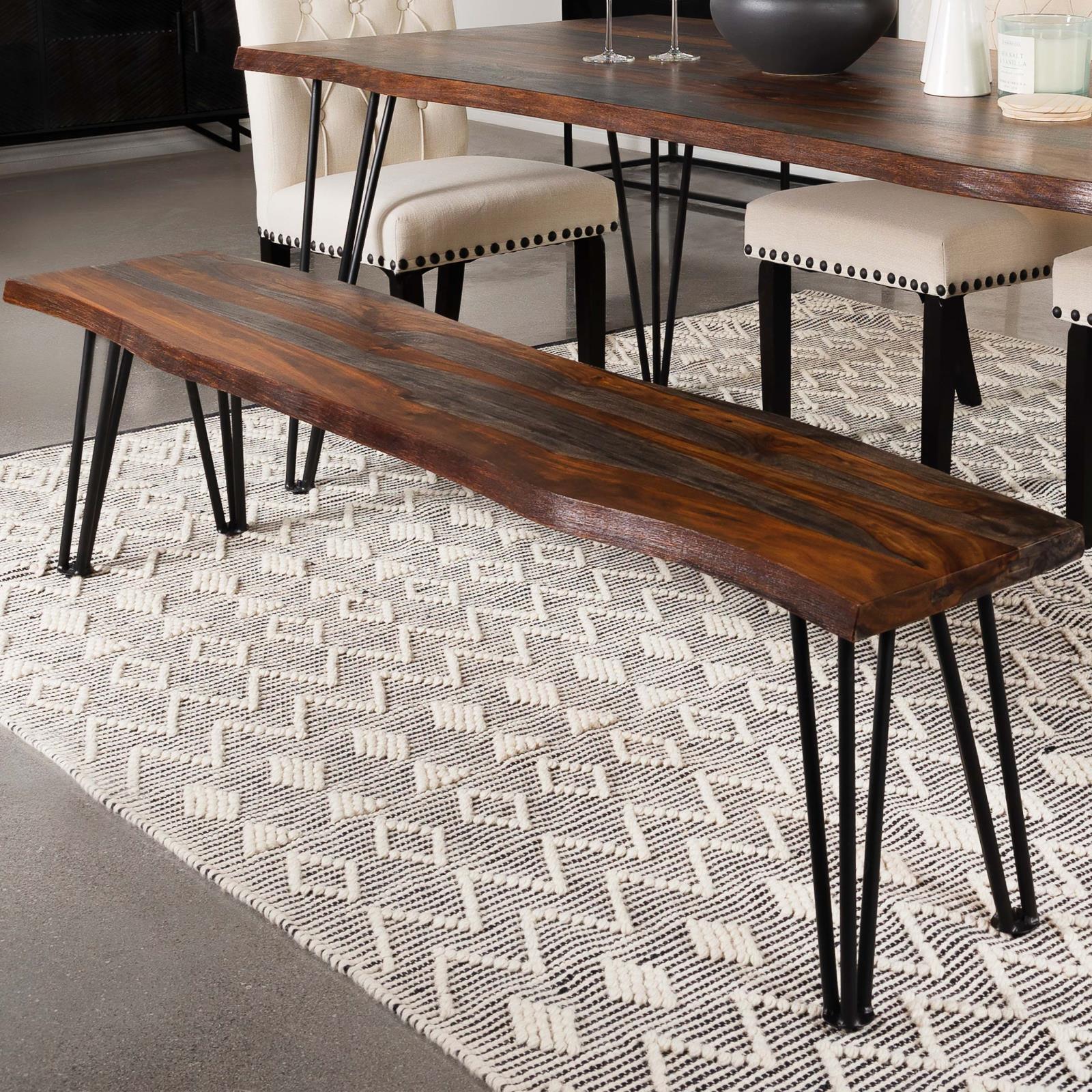 Neve Live edge Dining Bench With Hairpin Legs Sheesham Gray Gunmetal - Image 1