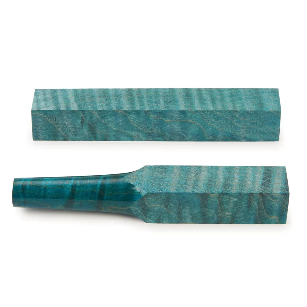 Stabilized & Dyed Curly Maple Pen Blank – 3/4″ x 3/4″ x 5″ – Turquoise