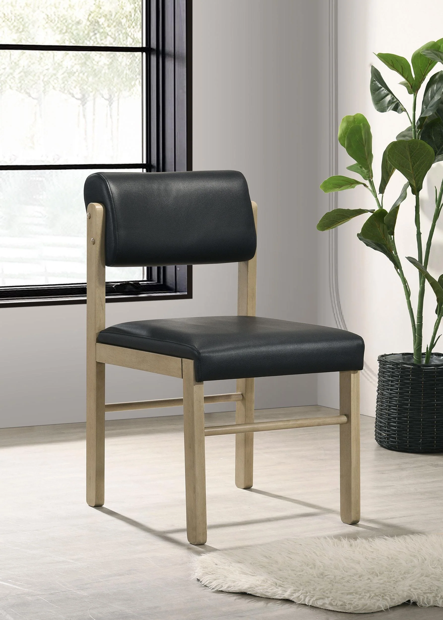 Kehoe Upholstered Dining Side Chair Black and Natural Oak (Set of 2) - Image 2