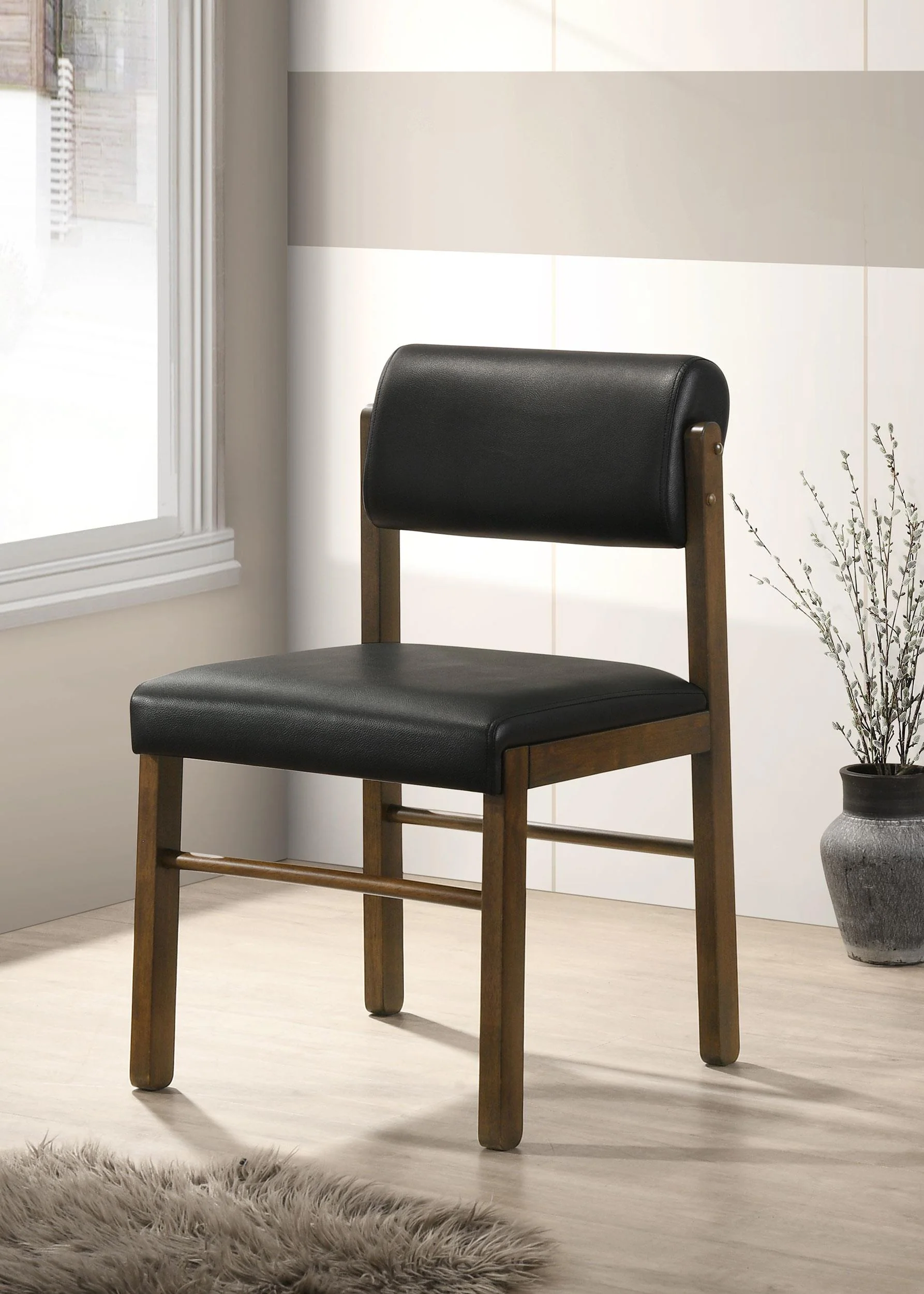Kehoe Upholstered Dining Side Chair Black and Walnut (Set of 2) - Image 2