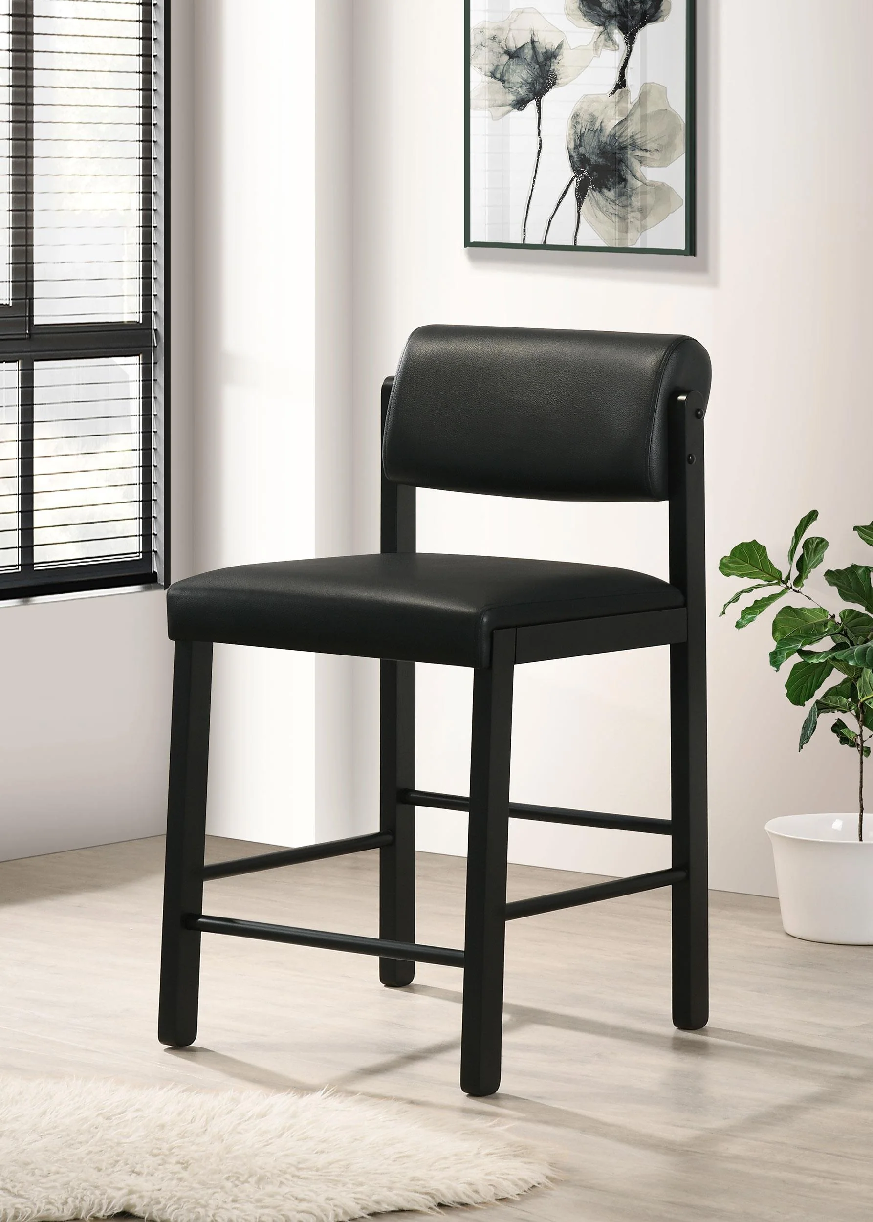 Kehoe Upholstered Counter Height Chair Black (Set of 2) - Image 3