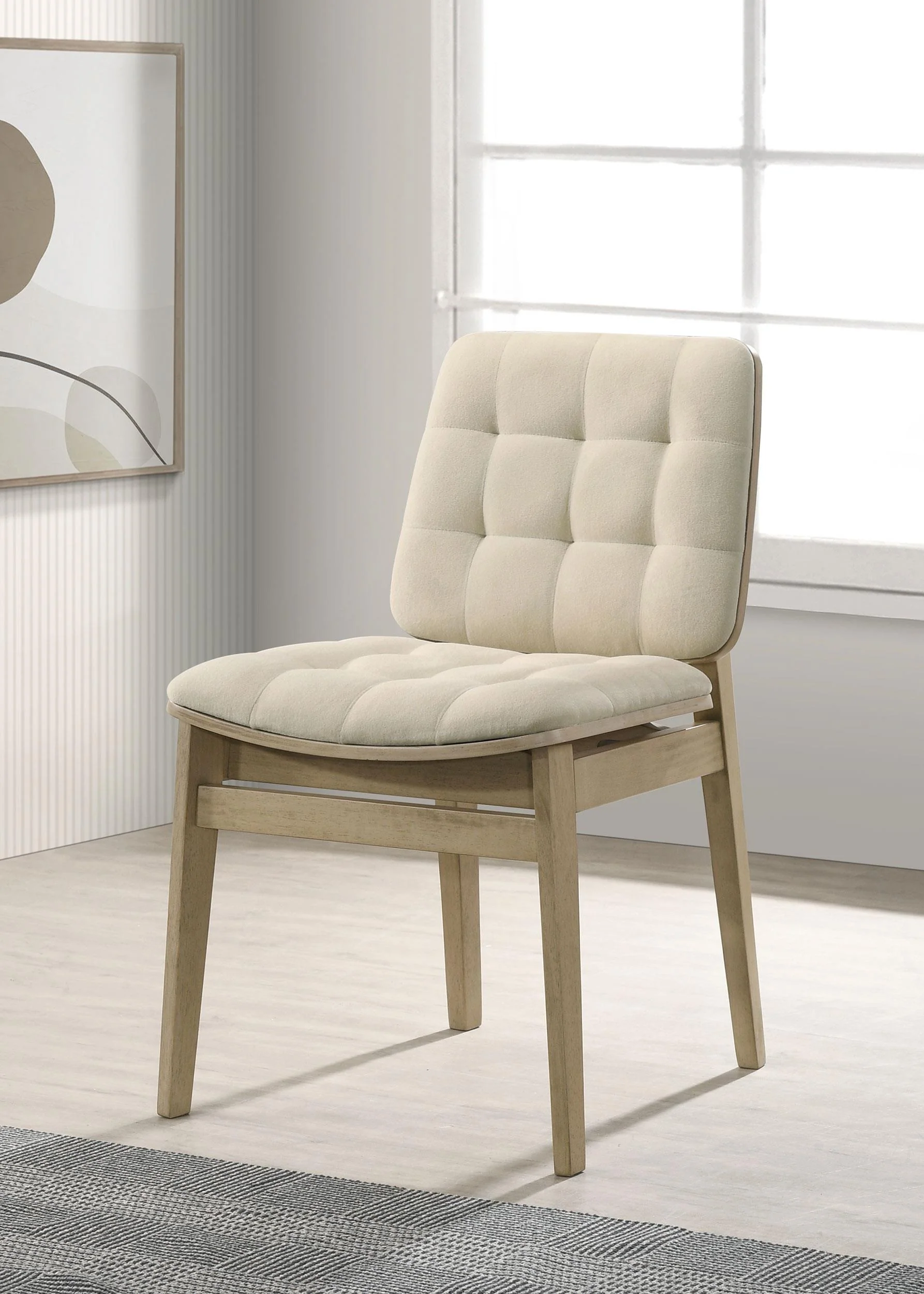 Redbridge Velvet Upholstered Side Chair Cream and Natural Oak (Set of 2) - Image 2