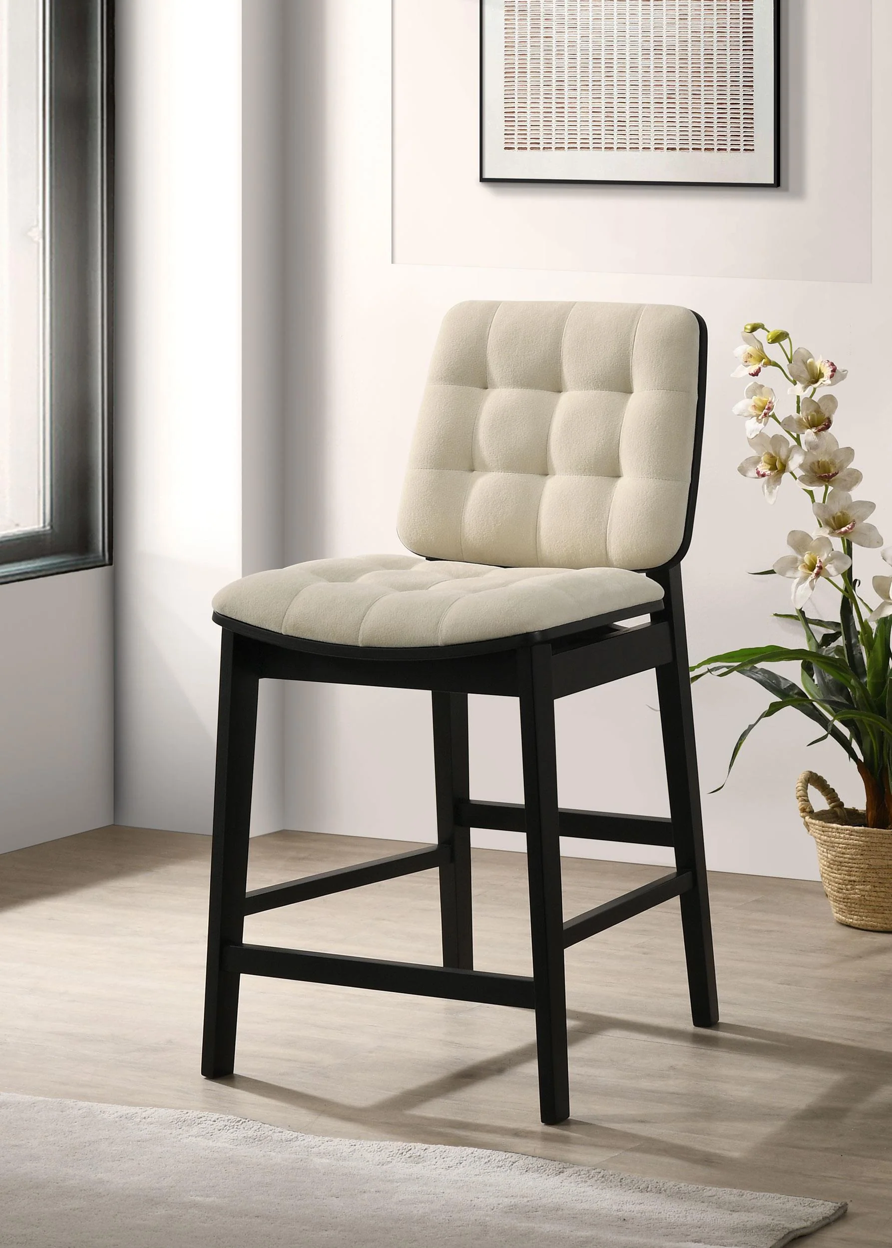 Redbridge Velvet Upholstered Counter Chair Cream and Black (Set of 2) - Image 3