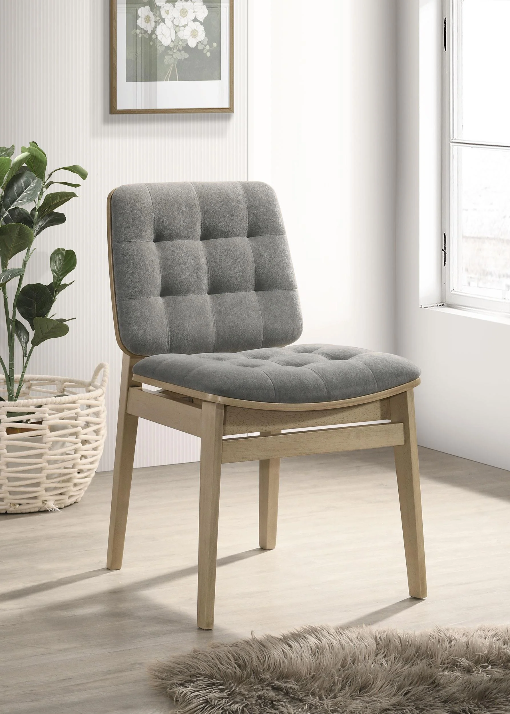 Redbridge Velvet Upholstered Side Chair Grey and Natural Oak (Set of 2) - Image 2