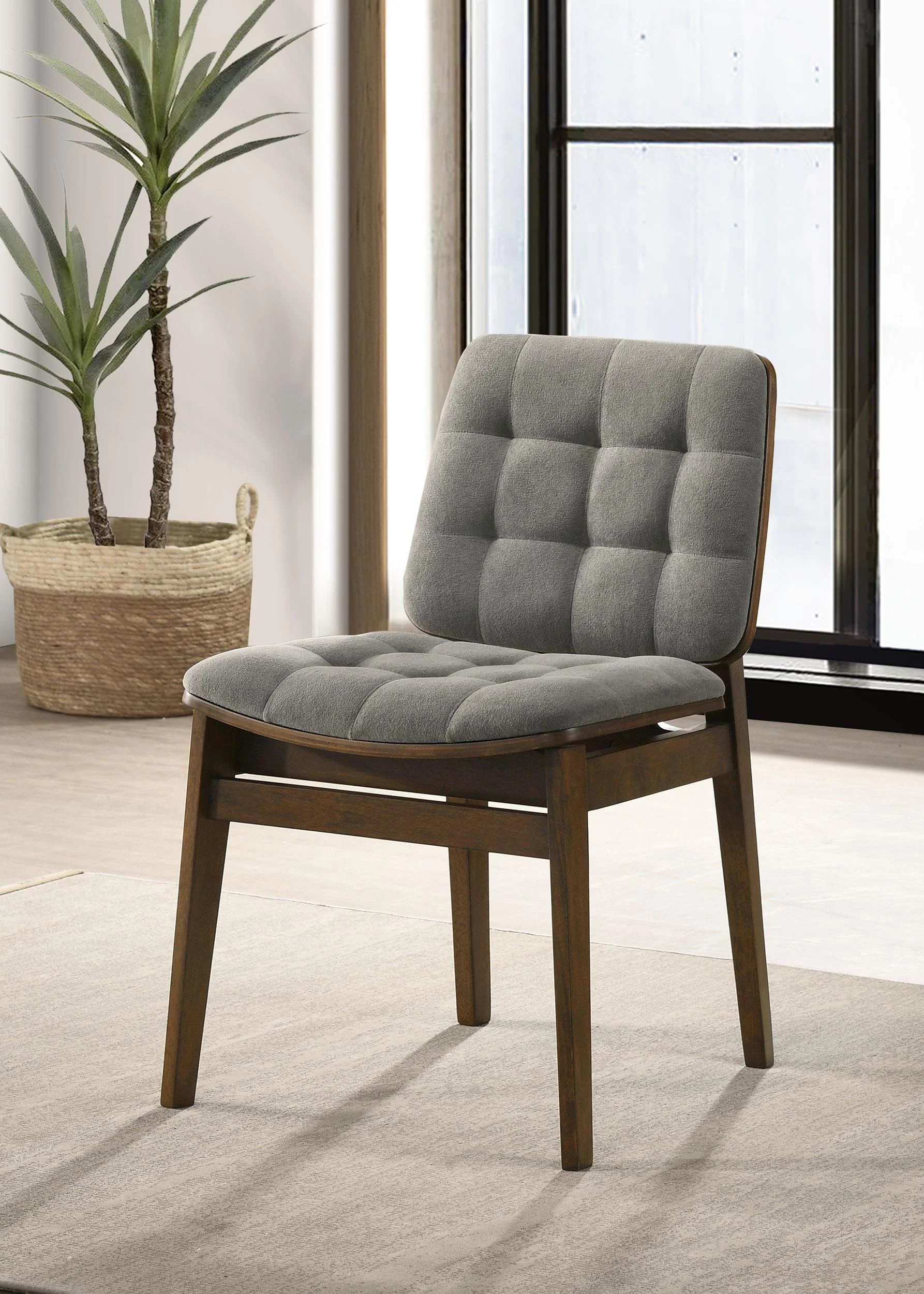 Redbridge Velvet Upholstered Side Chair Grey and Walnut (Set of 2) - Image 2