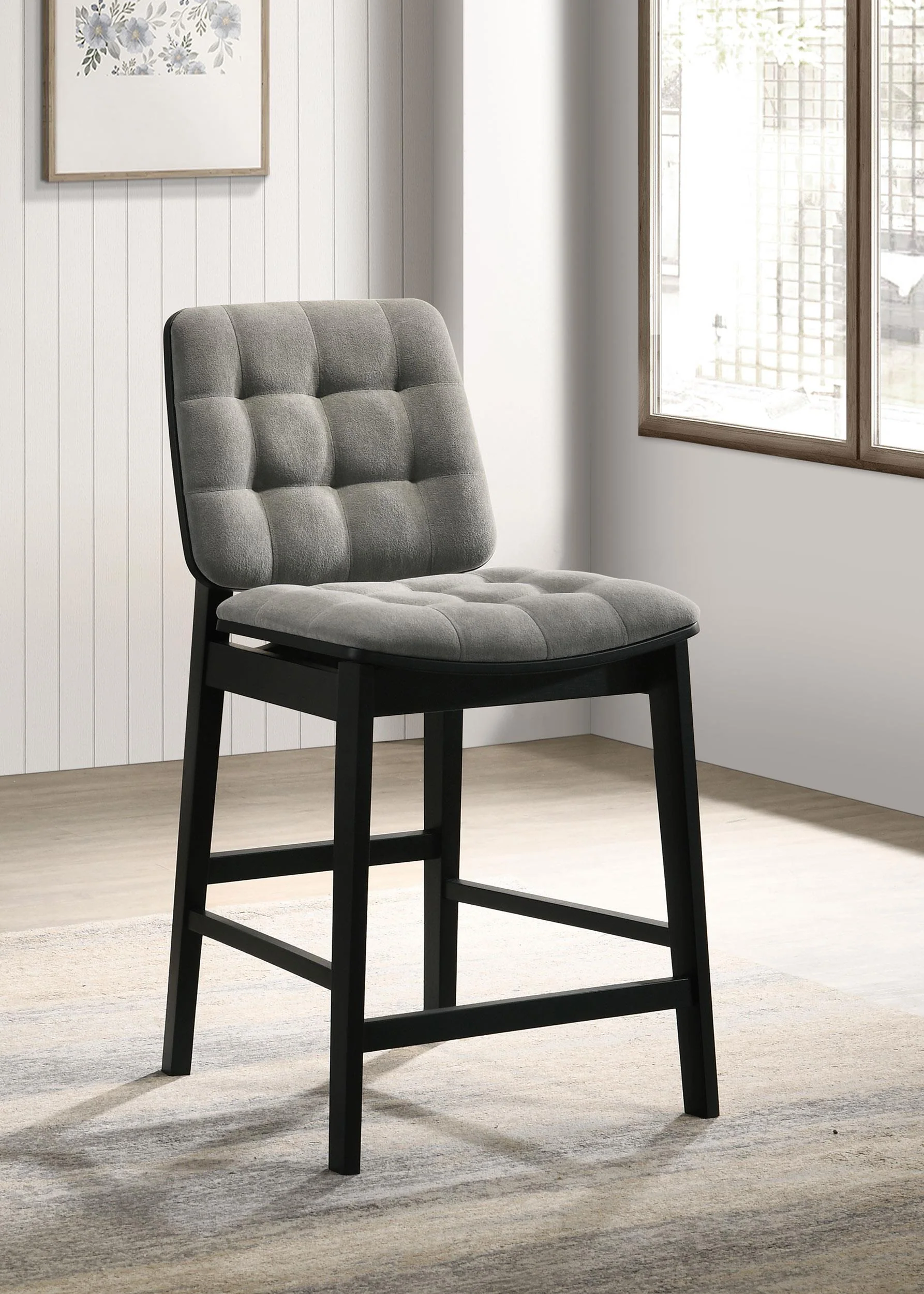 Redbridge Velvet Upholstered Counter Chair Grey and Black (Set of 2) - Image 2