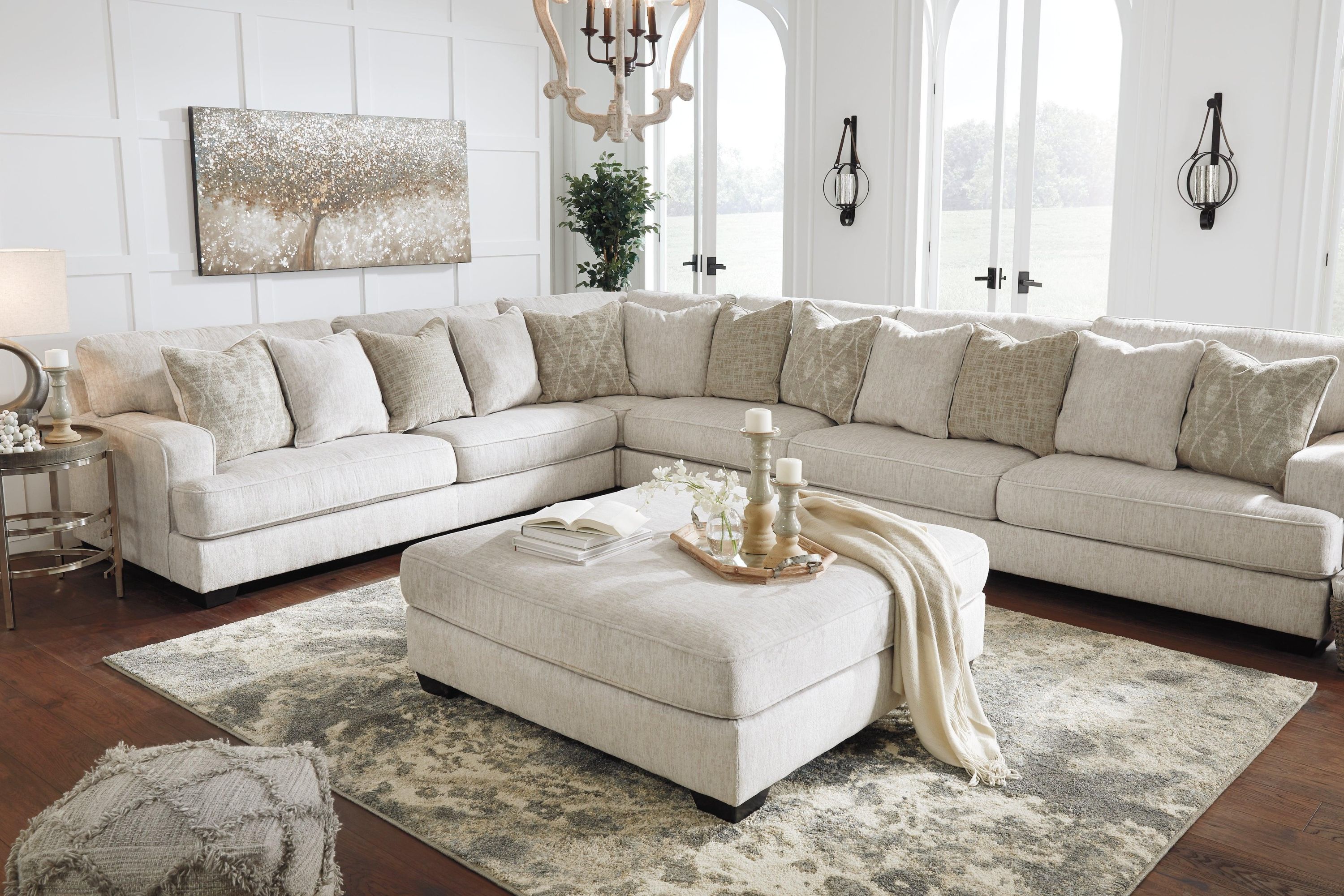 Rawcliffe Parchment Chenille Oversized Accent Ottoman - Image 3