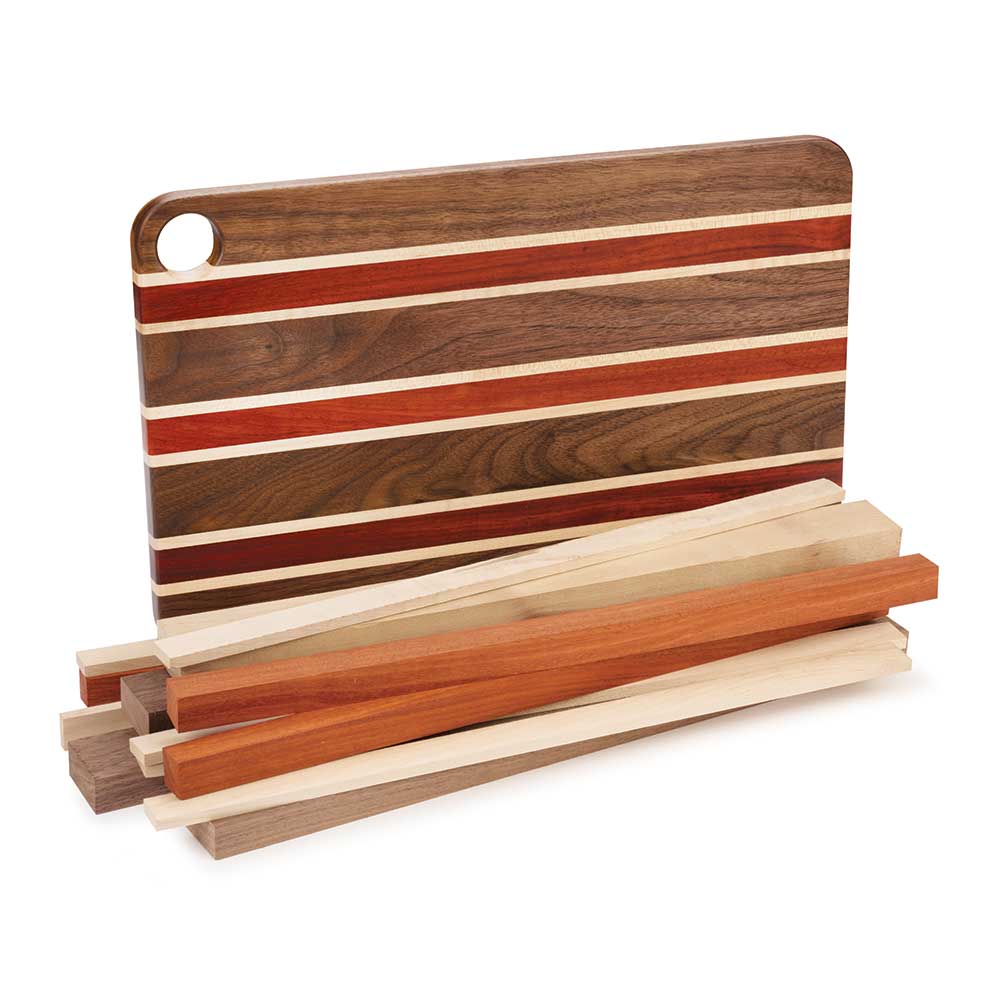 Heritage Blend Cutting Board Kit – 3/4″ x 9-3/4″ x 16″ – Padauk, Walnut, Maple