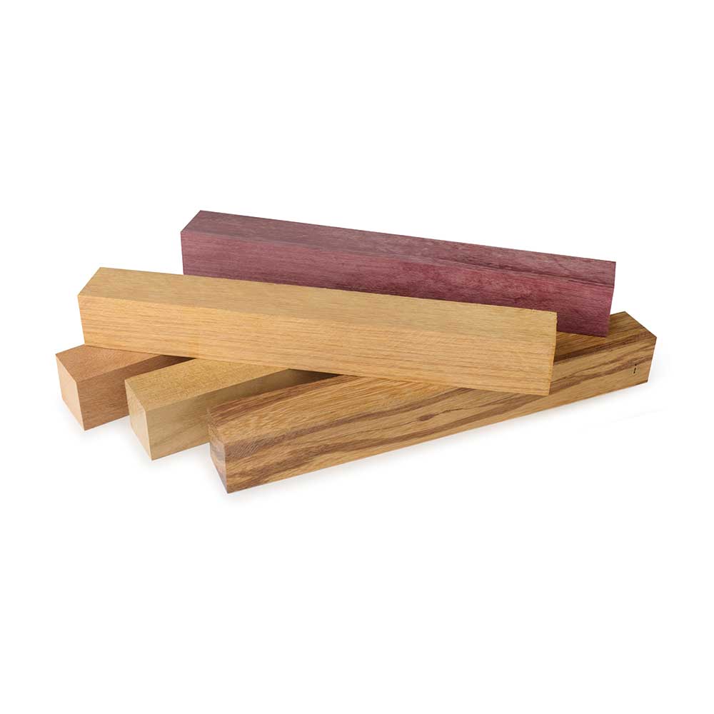Turning Stock Assortment – Purpleheart, Wana, Marblewood, Kimboto, Tauari – 5 Piece