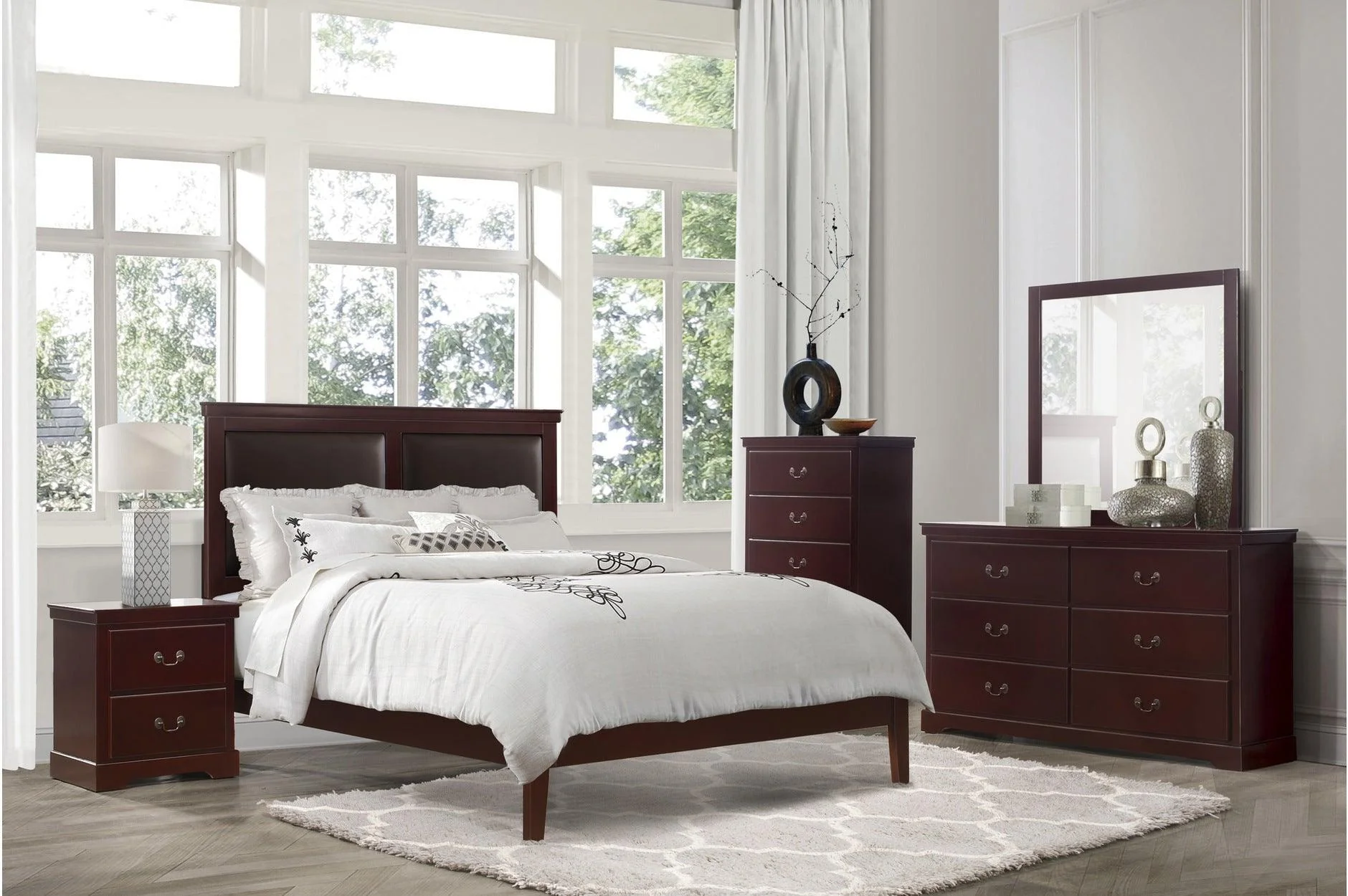 Seabright Cherry Faux Leather Panel Bedroom Set - Image 2