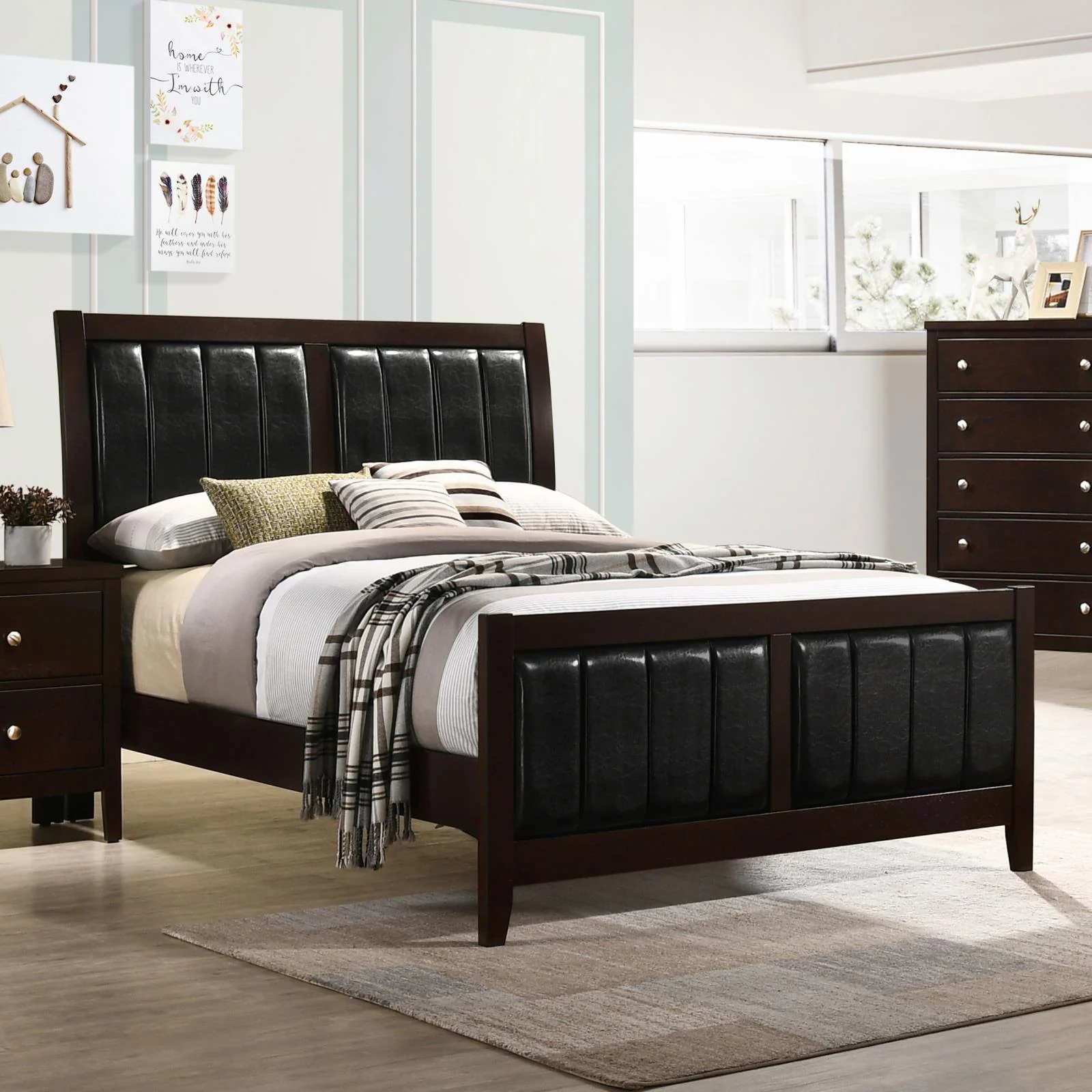 Carlton Full Upholstered Panel Bed Cappuccino Black - Image 1