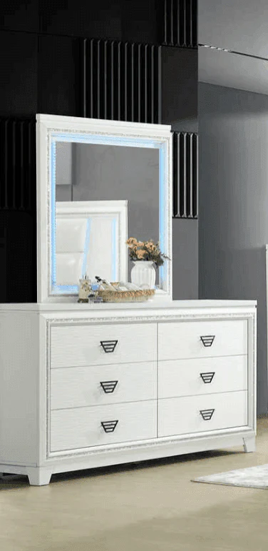 Aanya White LED Dresser & Mirror - Image 1