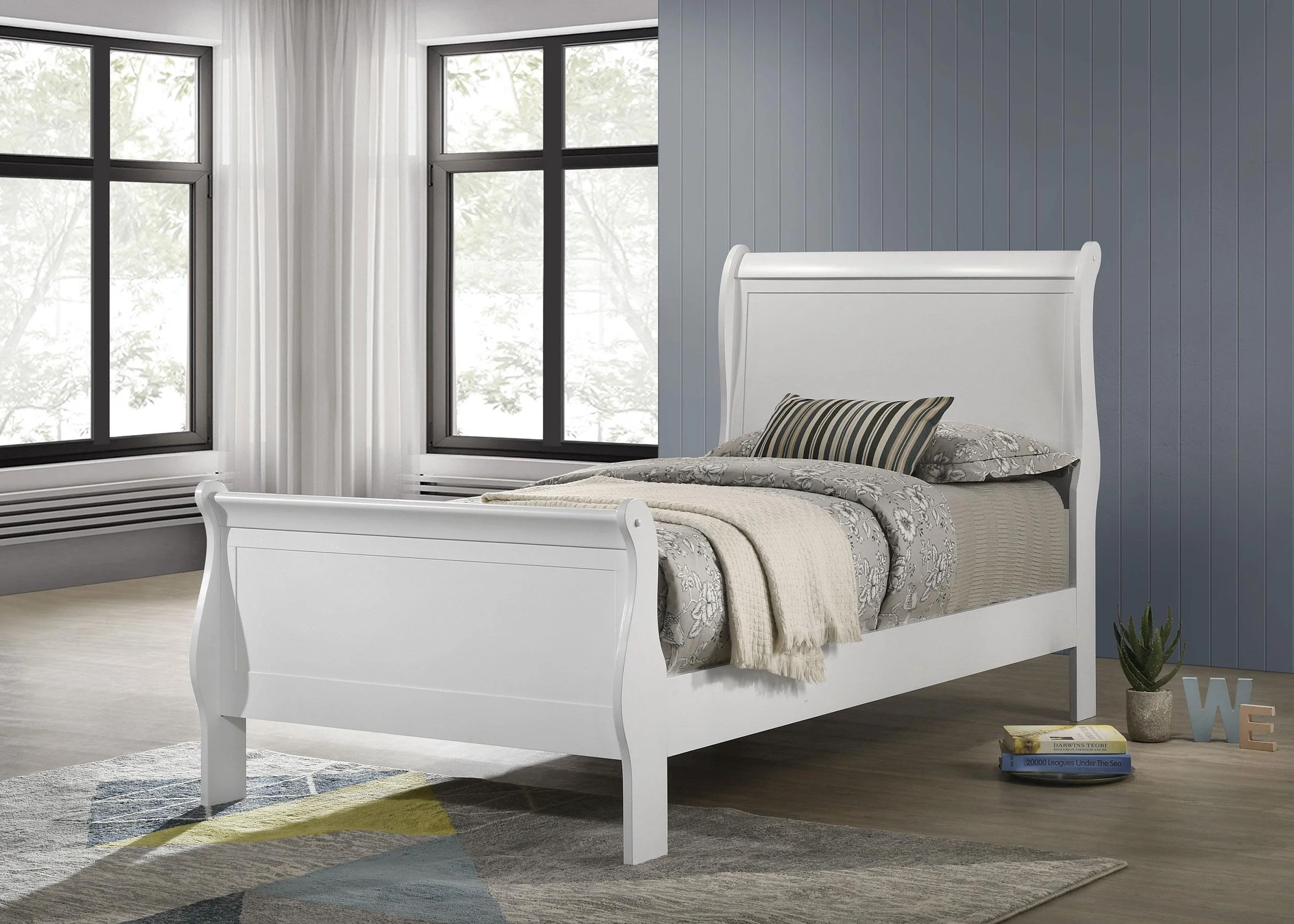Louis Philippe 47-inch Twin Sleigh Panel Bed White - Image 2