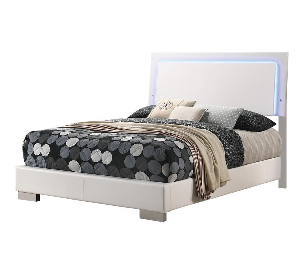 Felicity Full Panel Bed With LED Lighting Glossy White - Image 1