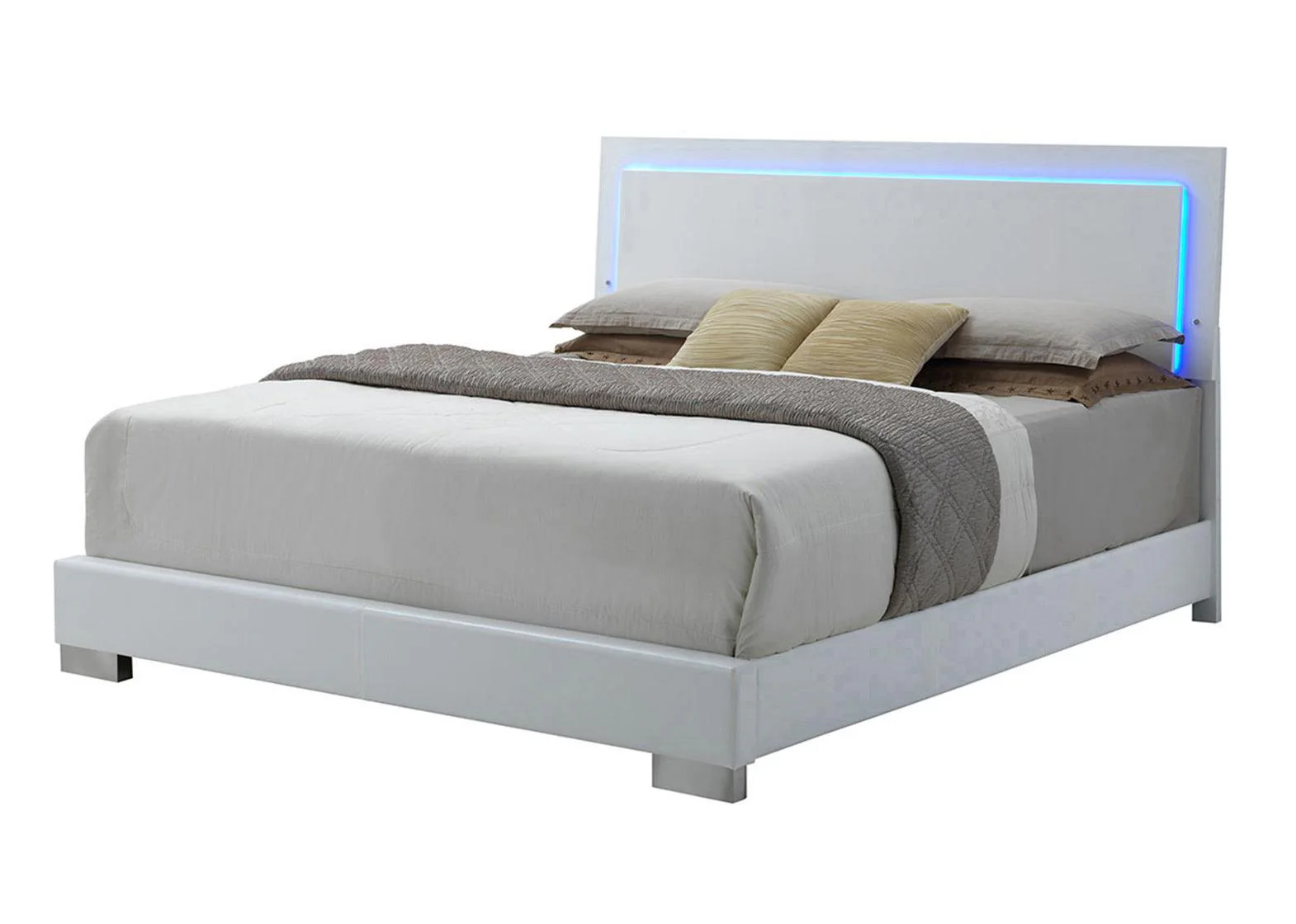 Felicity Queen Panel Bed With LED Lighting Glossy White - Image 1