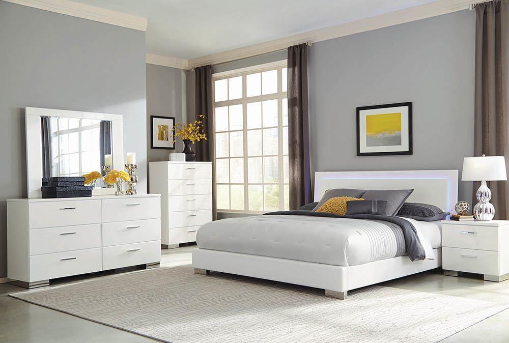 Felicity Queen Panel Bed With LED Lighting Glossy White - Image 2