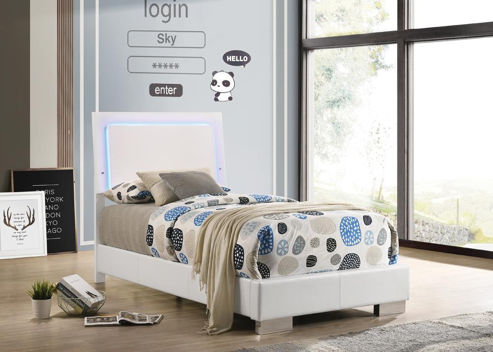Felicity Twin Panel Bed With LED Lighting Glossy White - Image 1