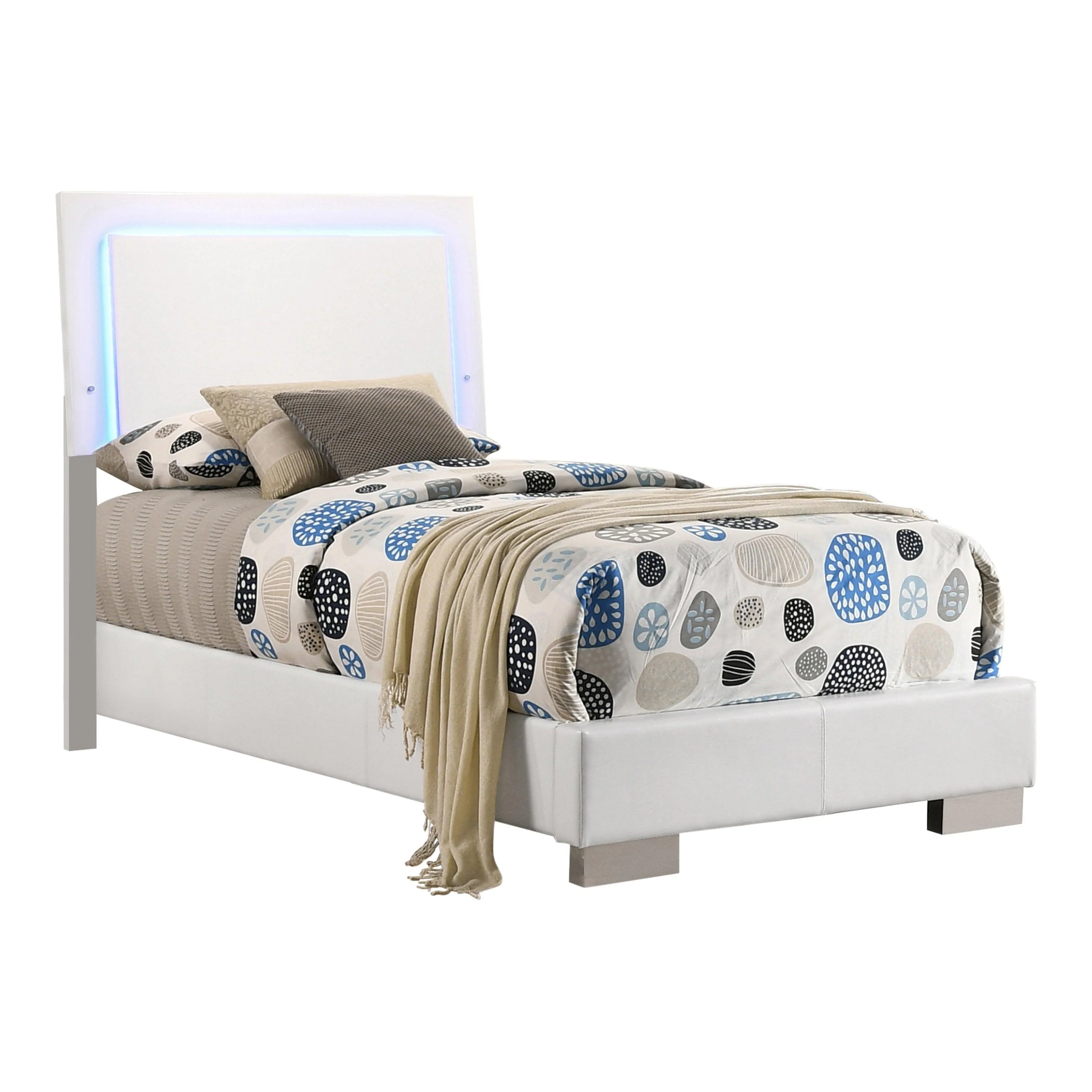 Felicity Twin Panel Bed With LED Lighting Glossy White - Image 3
