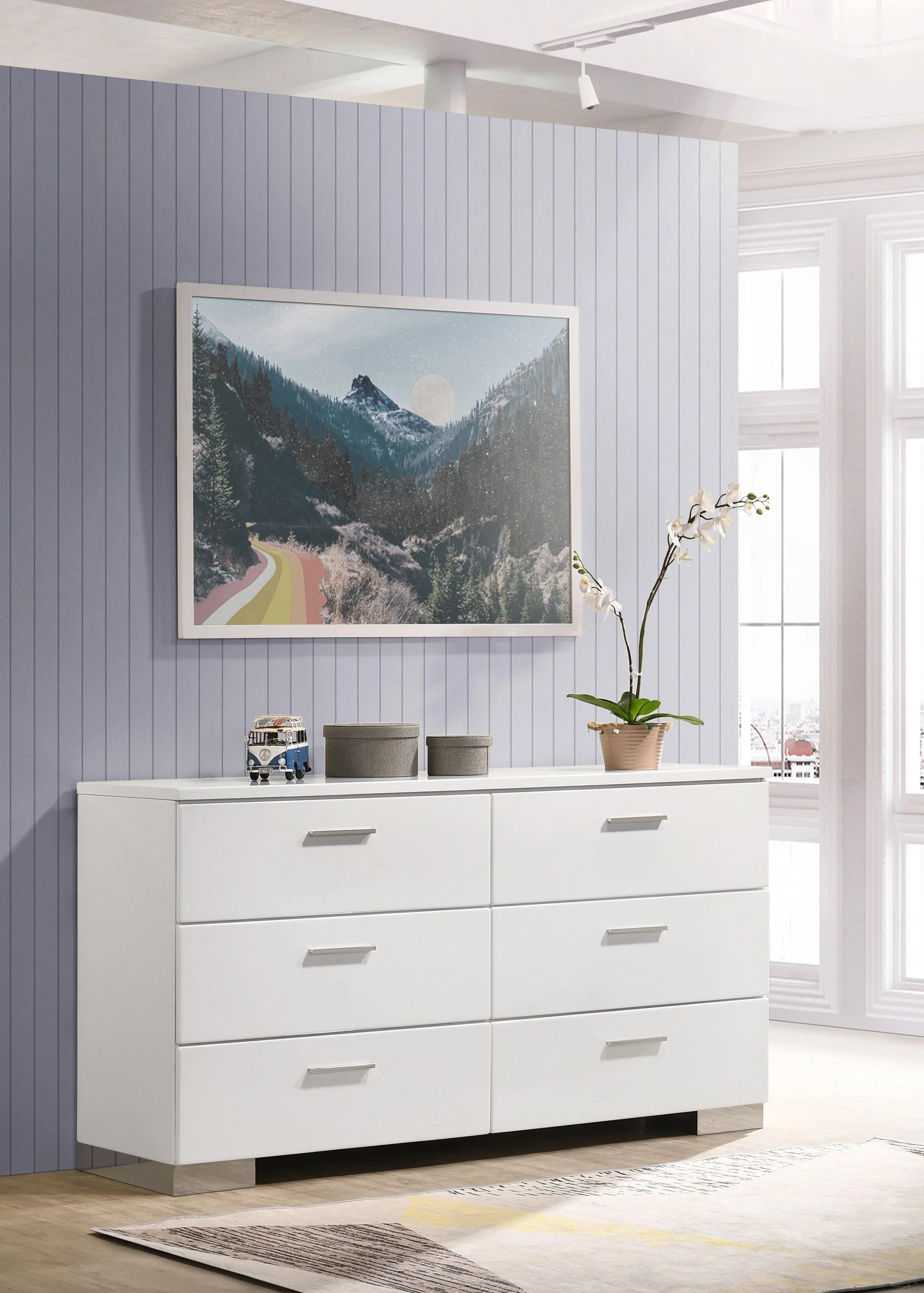 Felicity Queen Panel Bed With LED Lighting Glossy White - Image 3