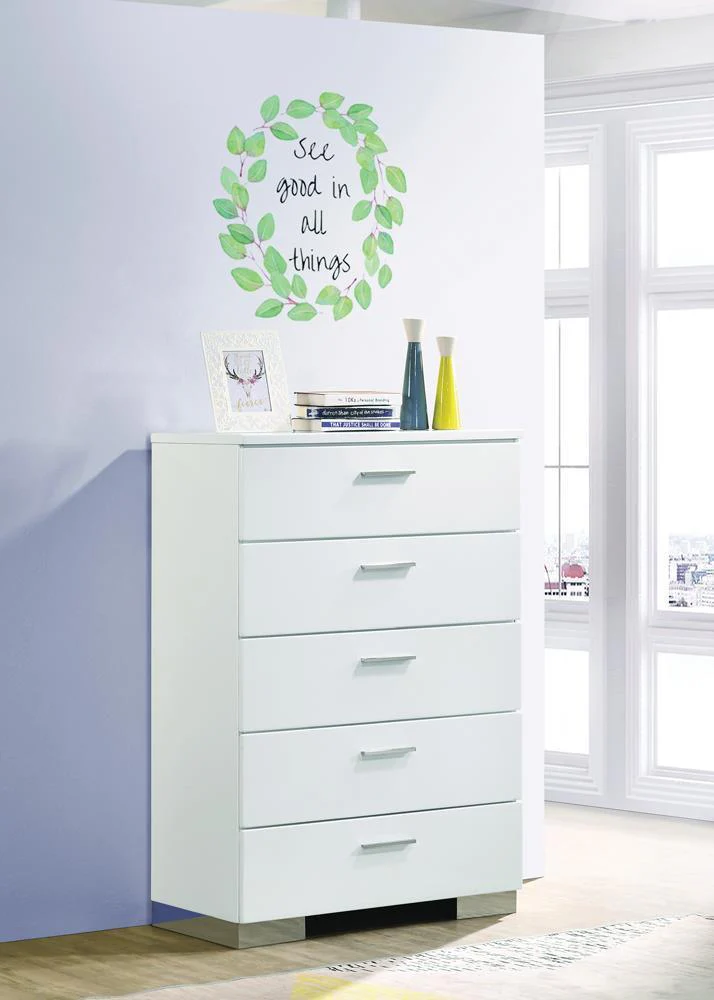 Felicity 5 Drawer Chest Glossy White - Image 1