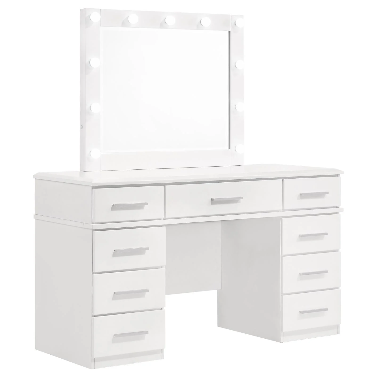 Felicity 9 Drawer Vanity Desk With Lighted Mirror Glossy White - Image 2