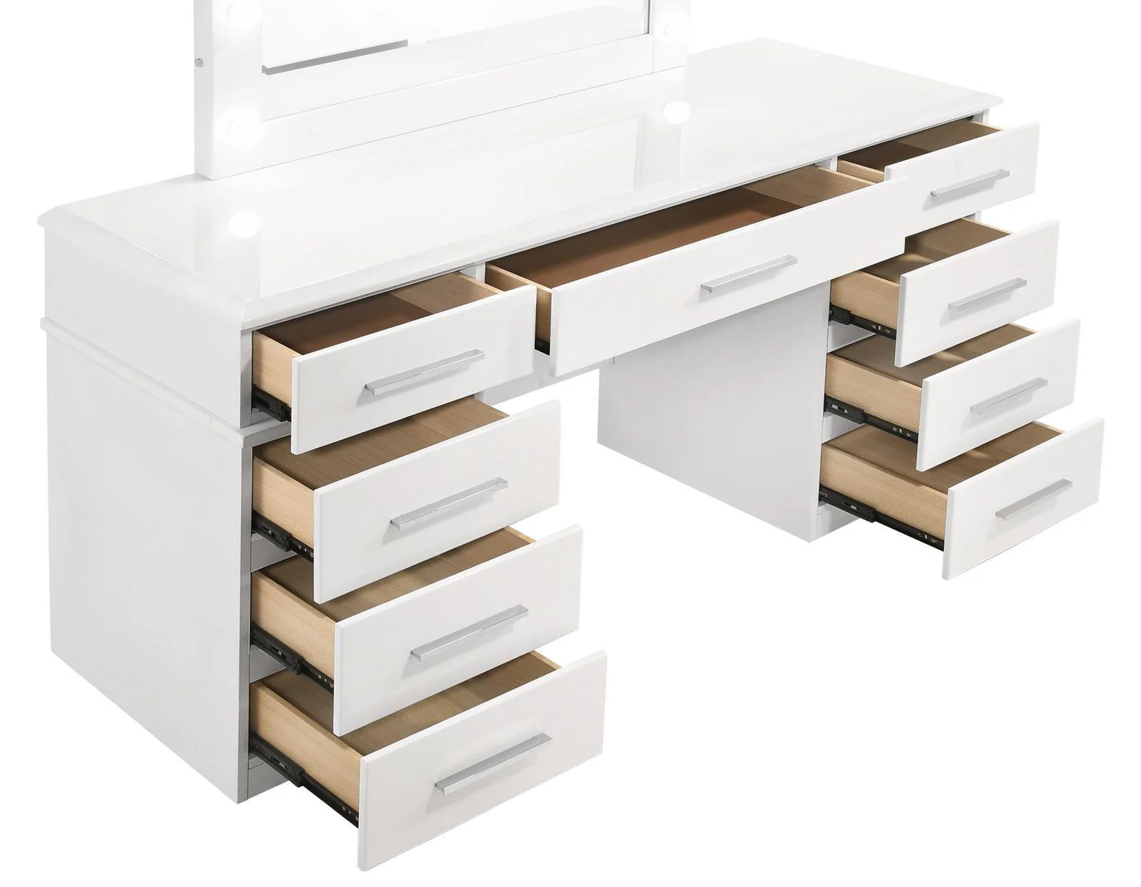 Felicity 9 Drawer Vanity Desk With Lighted Mirror Glossy White - Image 3
