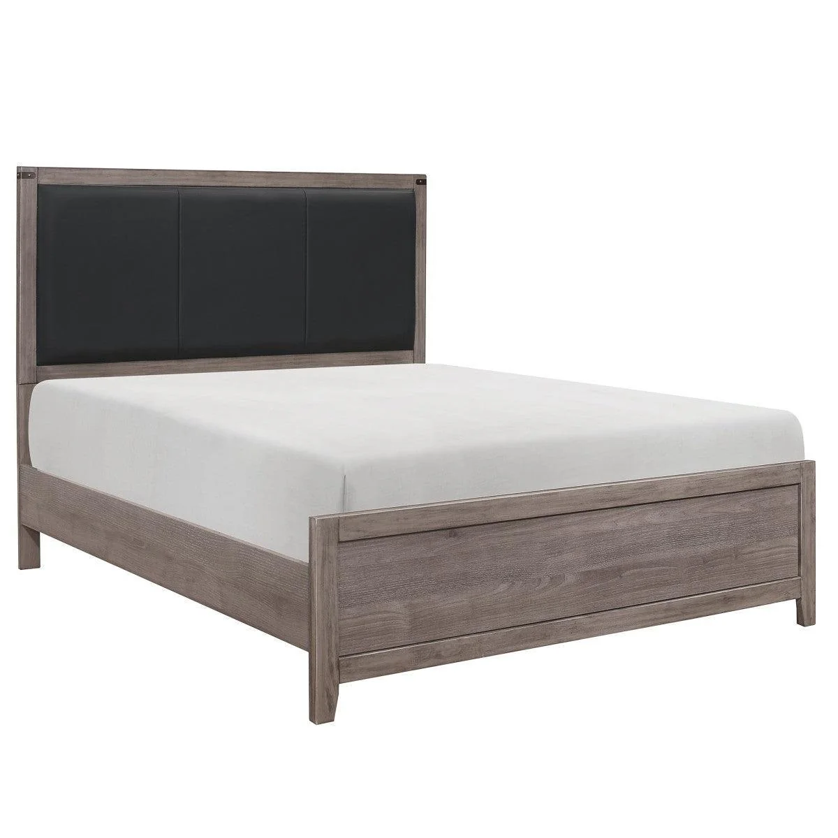 Woodrow Brown Gray Black Faux Leather Full Upholstered Panel Bed - Image 2