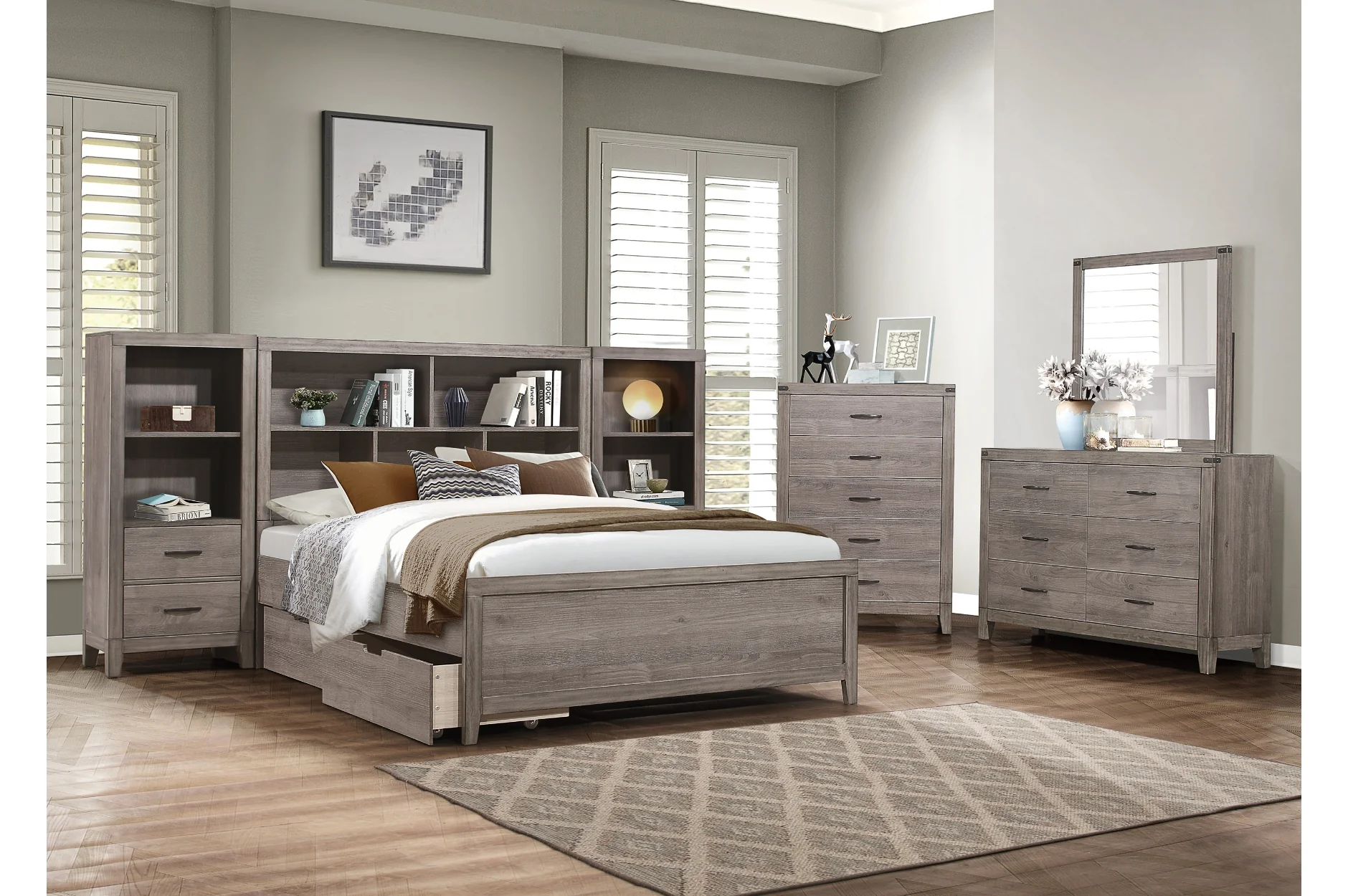 Woodrow Gray Bookcase Platform Bedroom Set - Image 3