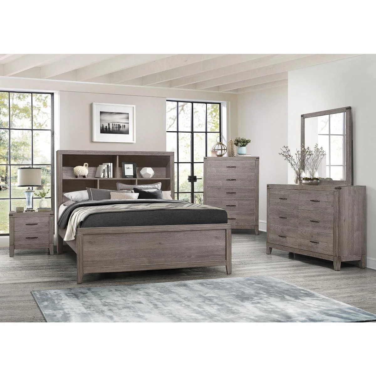 Woodrow Brown Gray Faux Leather Panel Full Bed - Image 3