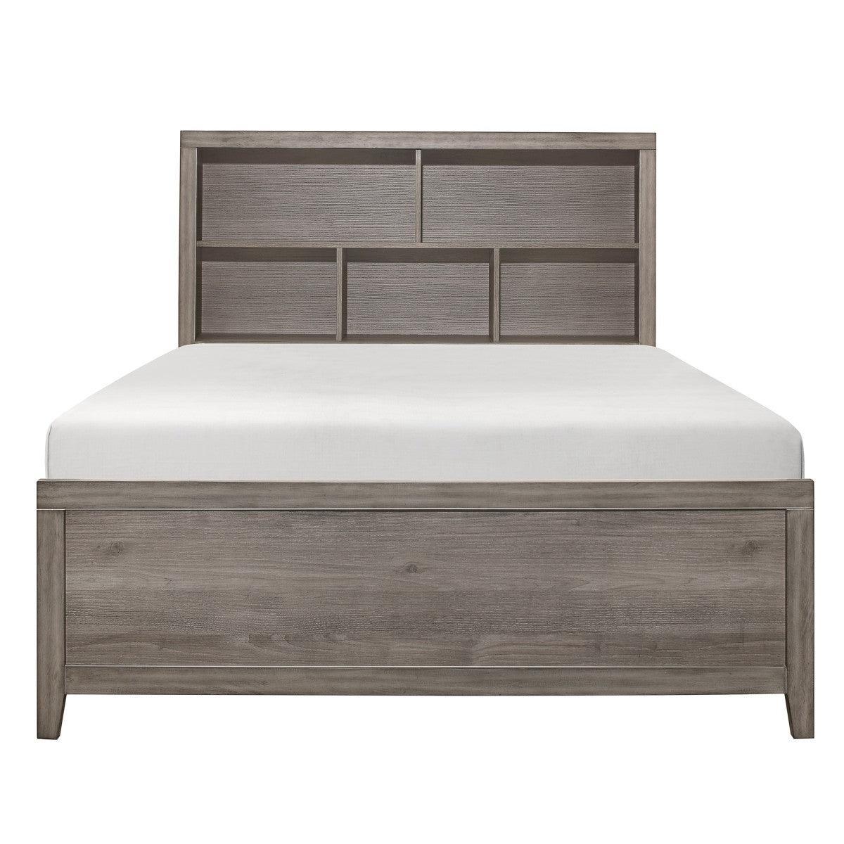 Woodrow Brown Gray Platform Bookcase Queen Bed