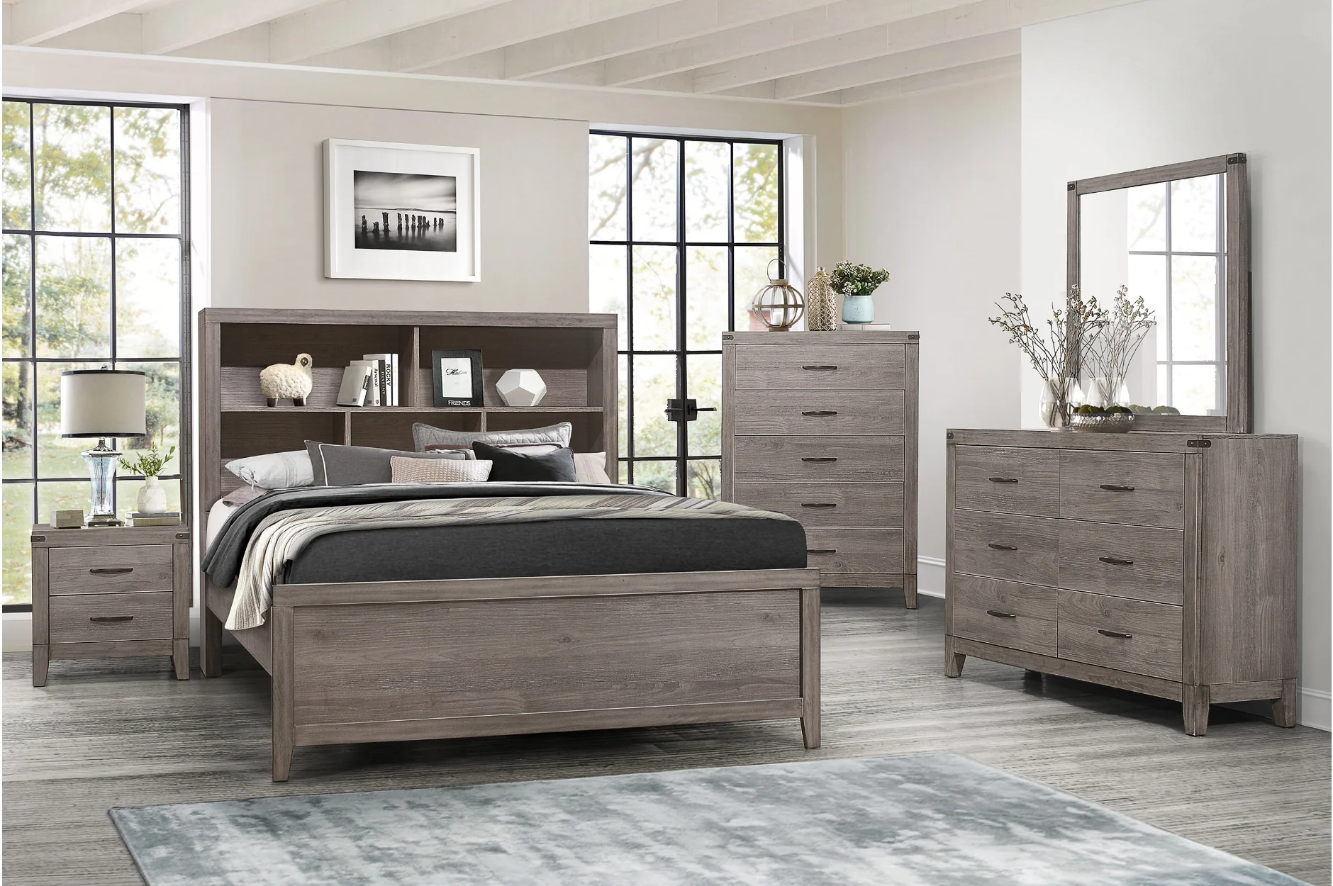 Woodrow Gray Bookcase Platform Bedroom Set - Image 1