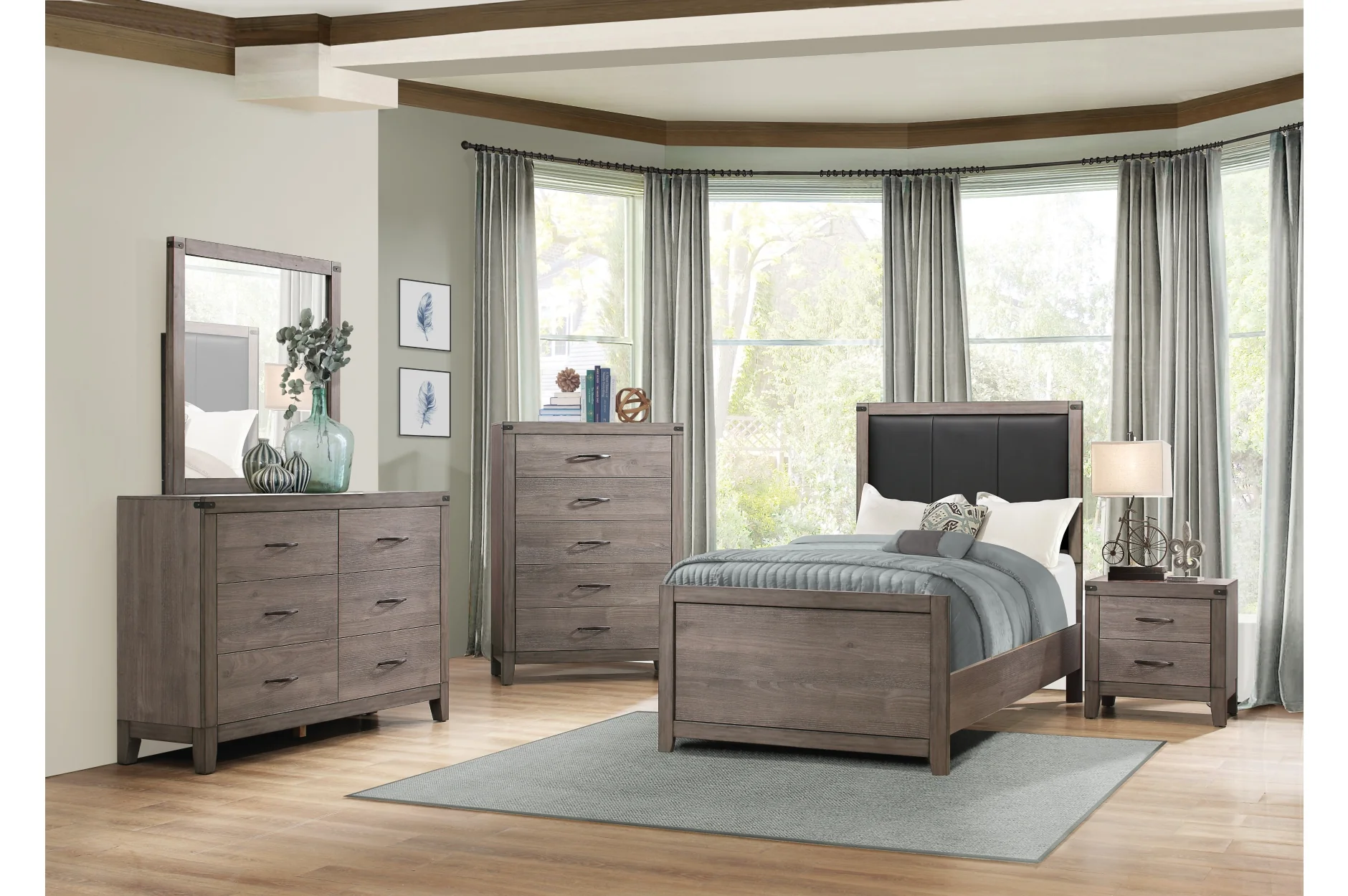 Woodrow Gray Upholstered Panel Bedroom Set - Image 2