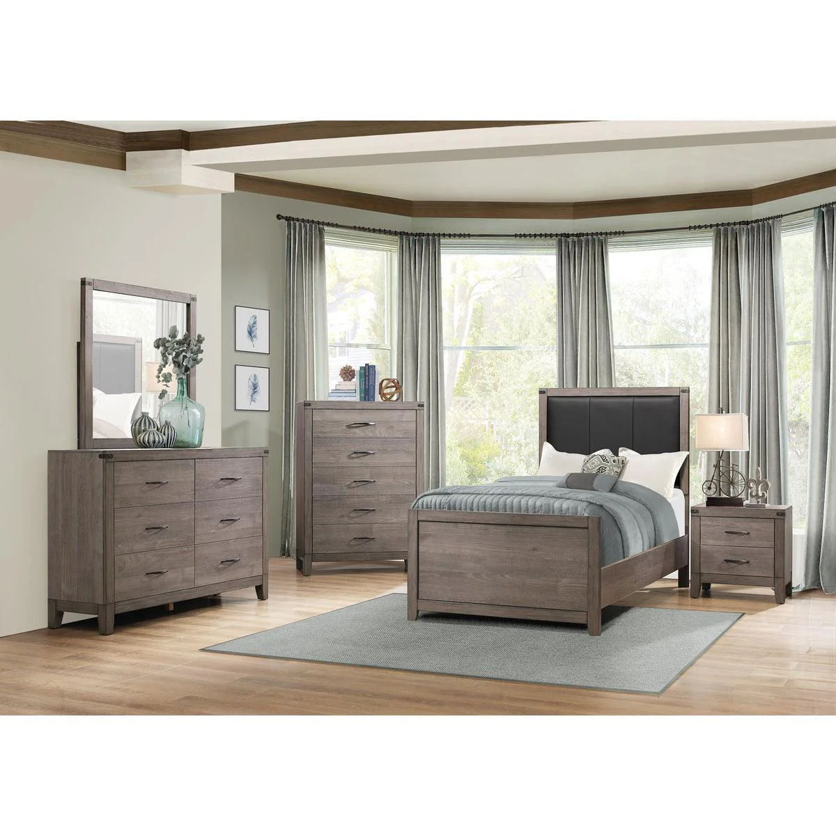 Woodrow Brown Gray Faux Leather Twin Bed - Image 3