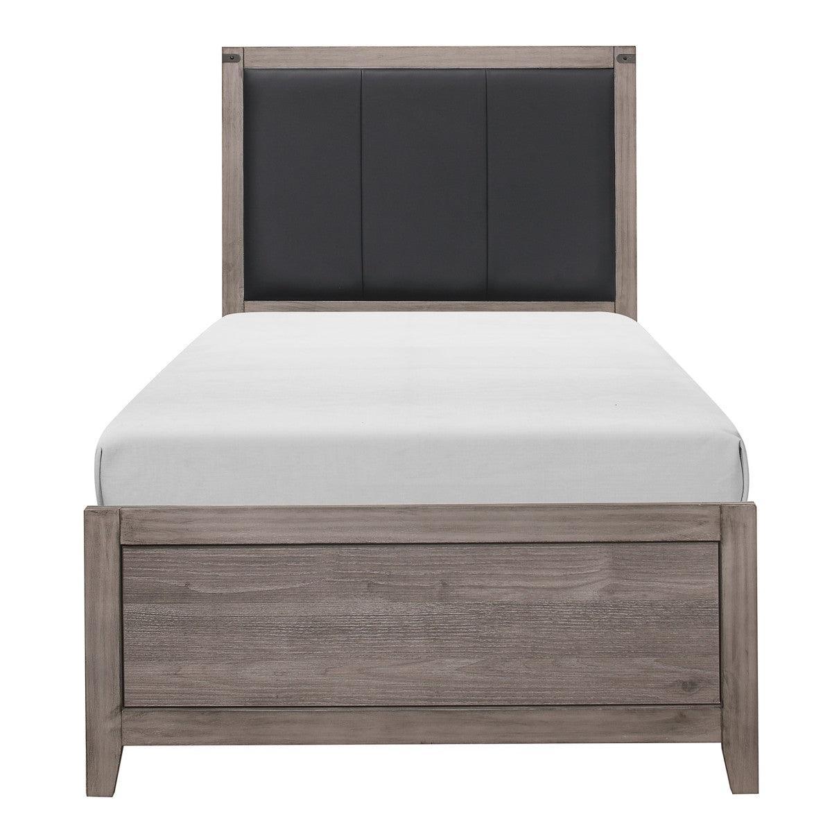 Woodrow Brown Gray Faux Leather Twin Bed - Image 1