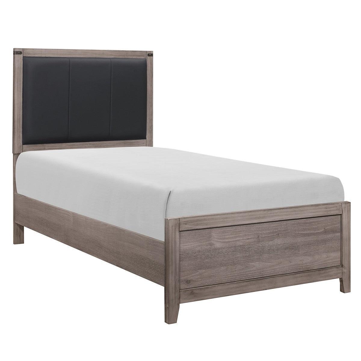 Woodrow Brown Gray Faux Leather Twin Bed - Image 2