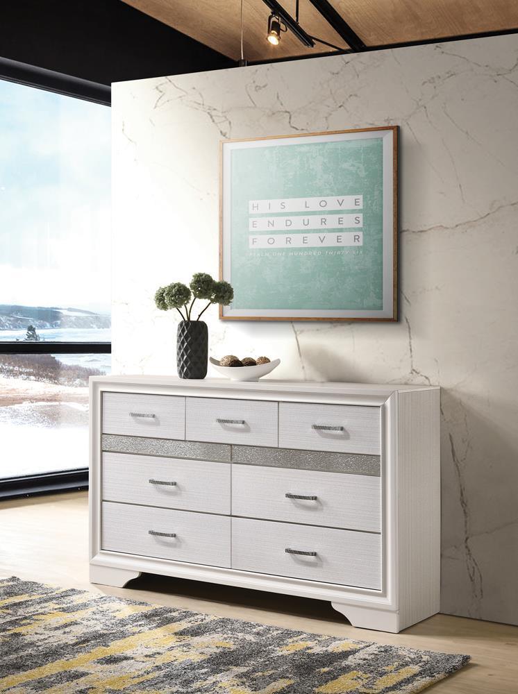 Miranda 7 Drawer Dresser White Rhinestone - Image 1