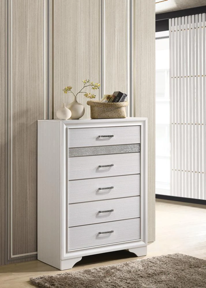Miranda 5 Drawer Chest White Rhinestone - Image 1