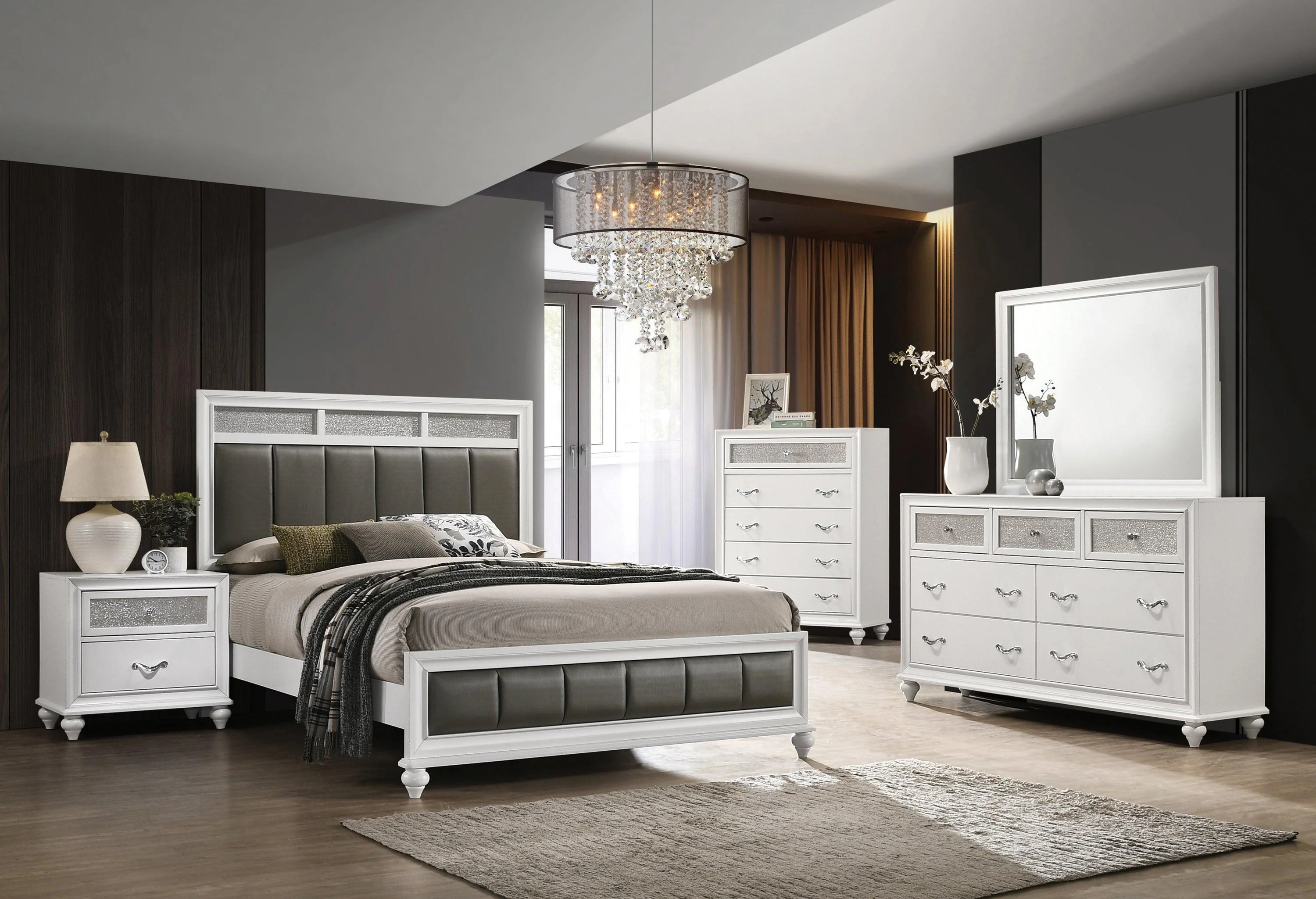 Barzini Queen Upholstered Panel Bed White - Image 3