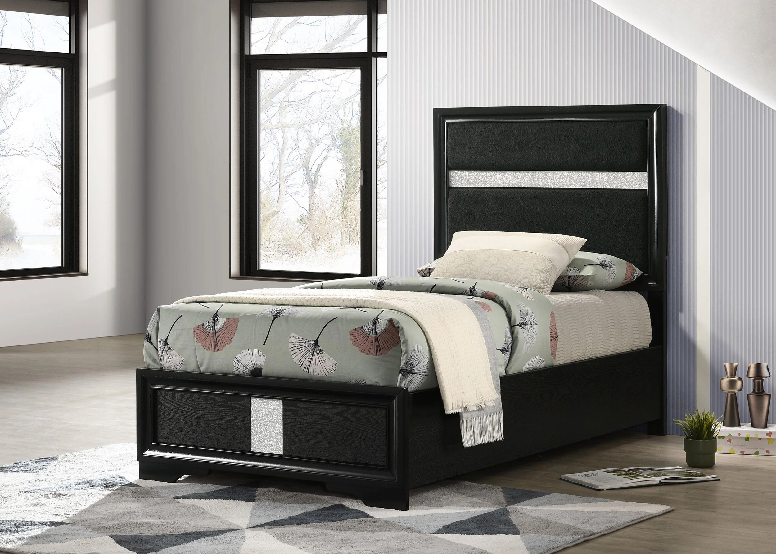 Miranda 54-inch Upholstered Twin Panel Bed Black - Image 2