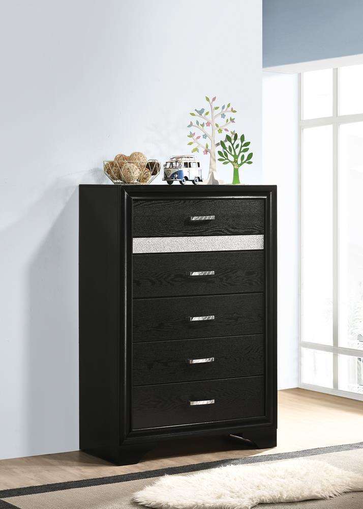 Miranda 5 Drawer Chest Black Rhinestone - Image 1