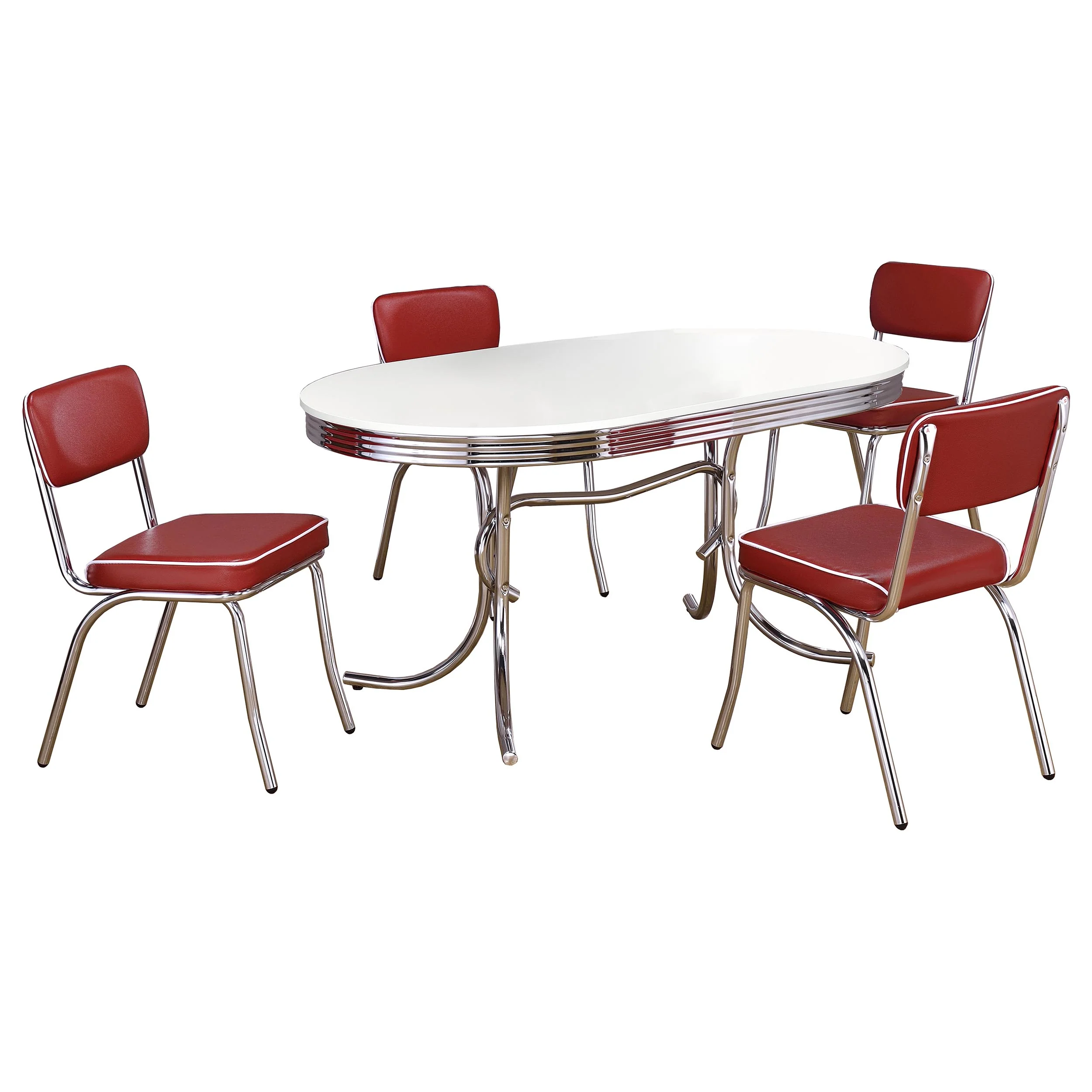 Retro White Red Oval Dining Room Set - Image 2