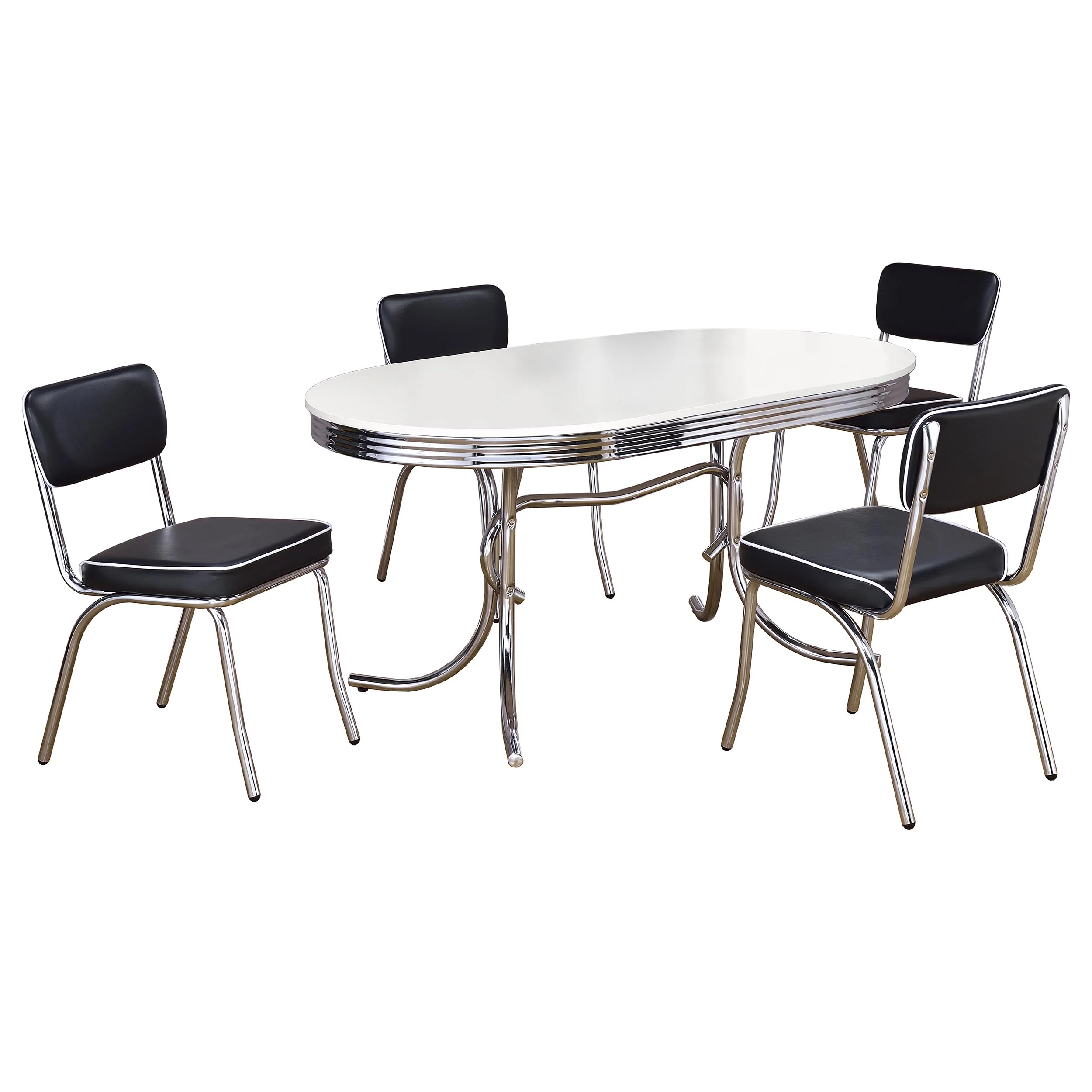 Retro White Black Oval Dining Room Set - Image 2