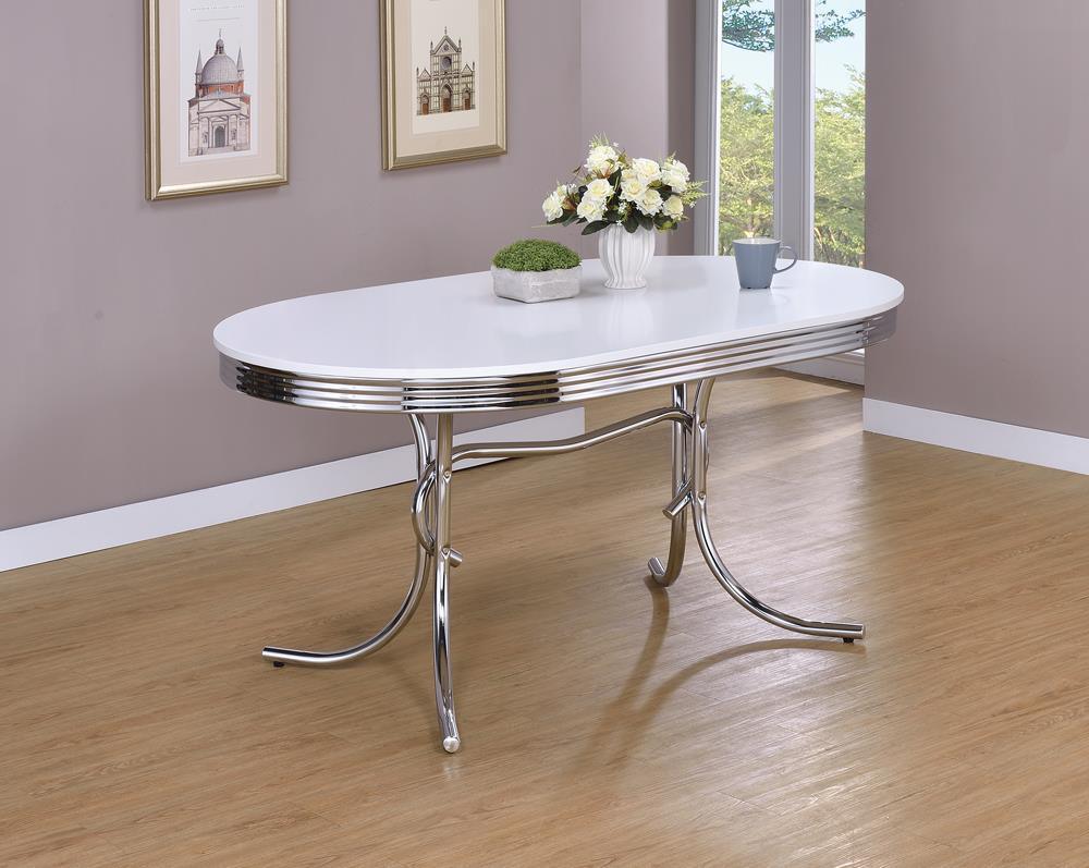Retro Oval Dining Table Glossy White Chrome - Image 1