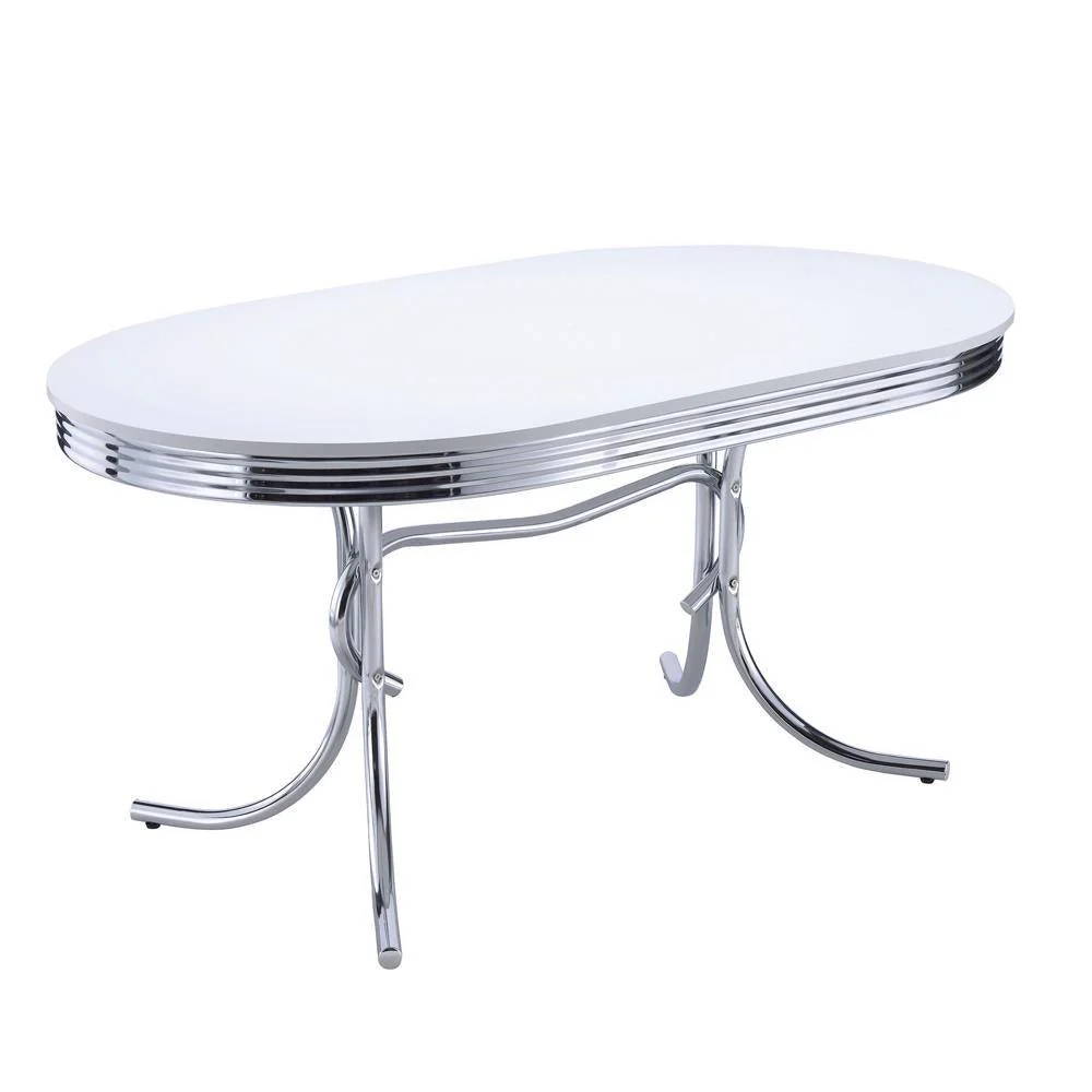 Retro Oval Dining Table Glossy White Chrome - Image 2