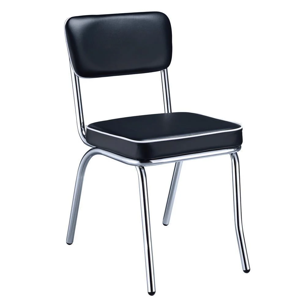 Retro Open Back Side Chairs Black Chrome (Set of 2) - Image 1